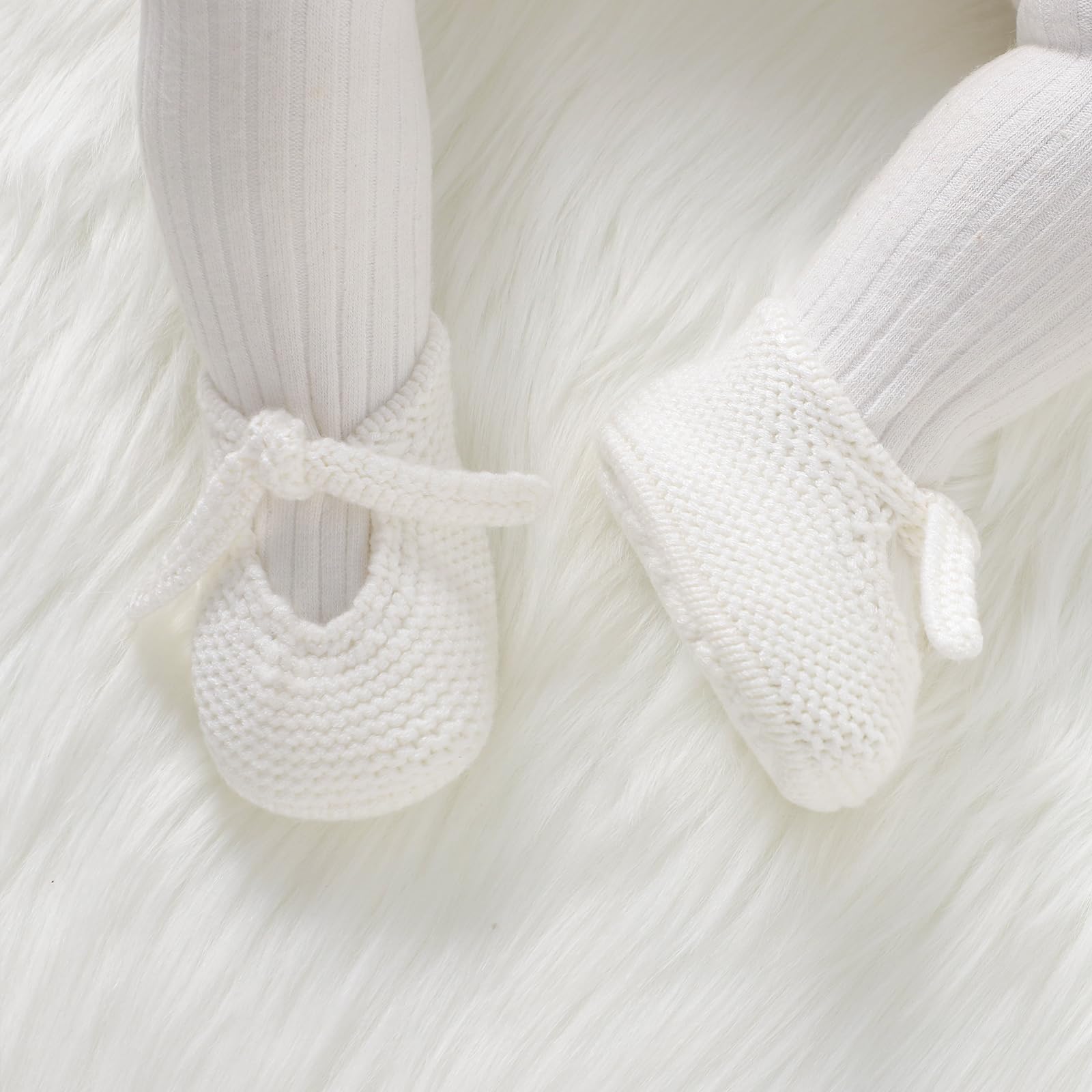 DovFanny Newborn Baby Booties Soft Knit First Walking Shoes Gift for Infant Boy Girl - Breathable Baby Shoes(White)