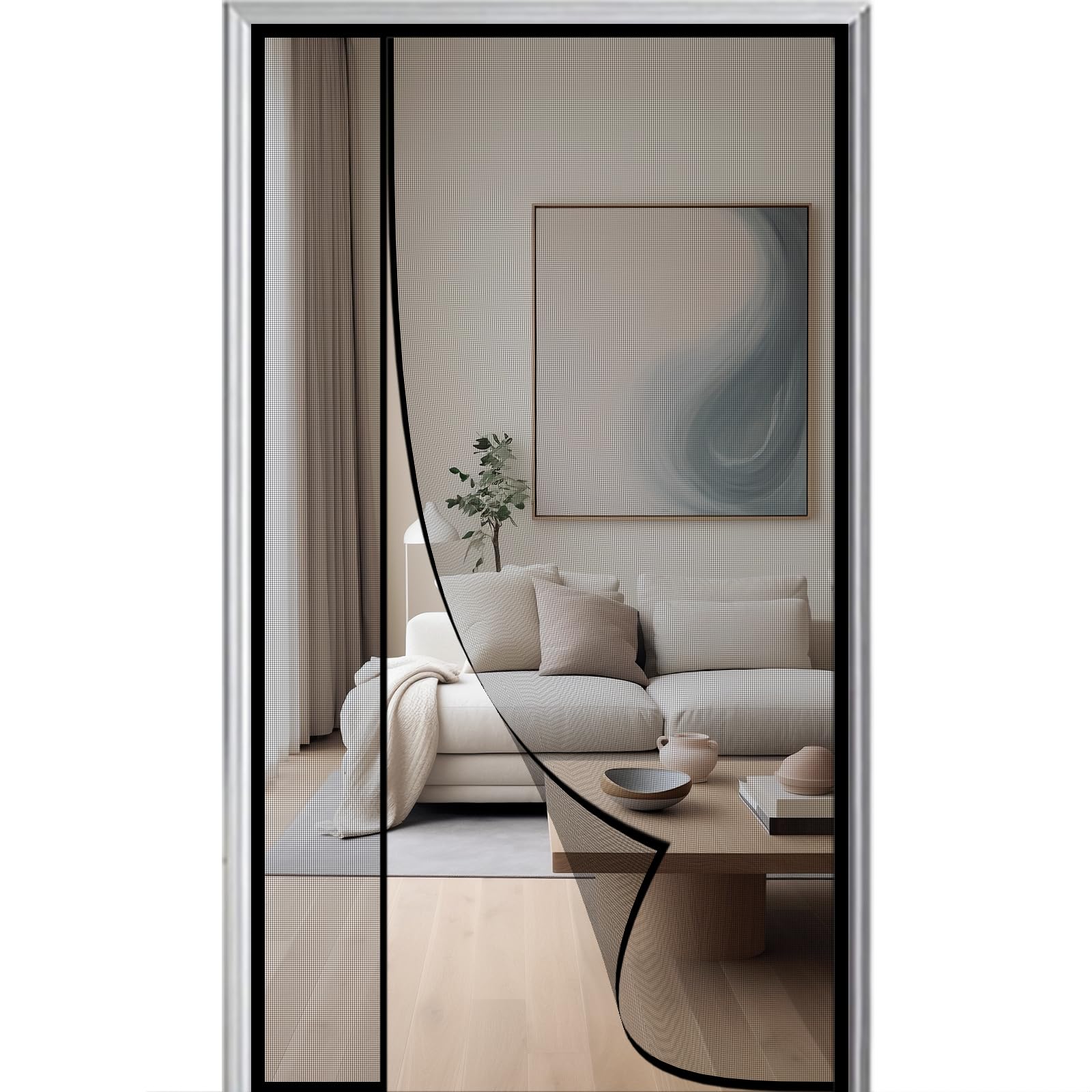 Magnetic Door Curtain 90x210cm Side Opening Polyester Door Mesh Curtain Anti Mosquito Keeps Bugs Mosquito Out Hands Free Mesh Partition Top-to-Bottom Seal Black