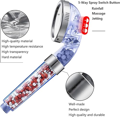 Miniatura 4 de NOSAME Cabezal de ducha, filtro de filtración de alta presión, ahorro de agua, 3 modos de función, pulverizador, cabezales de ducha de mano