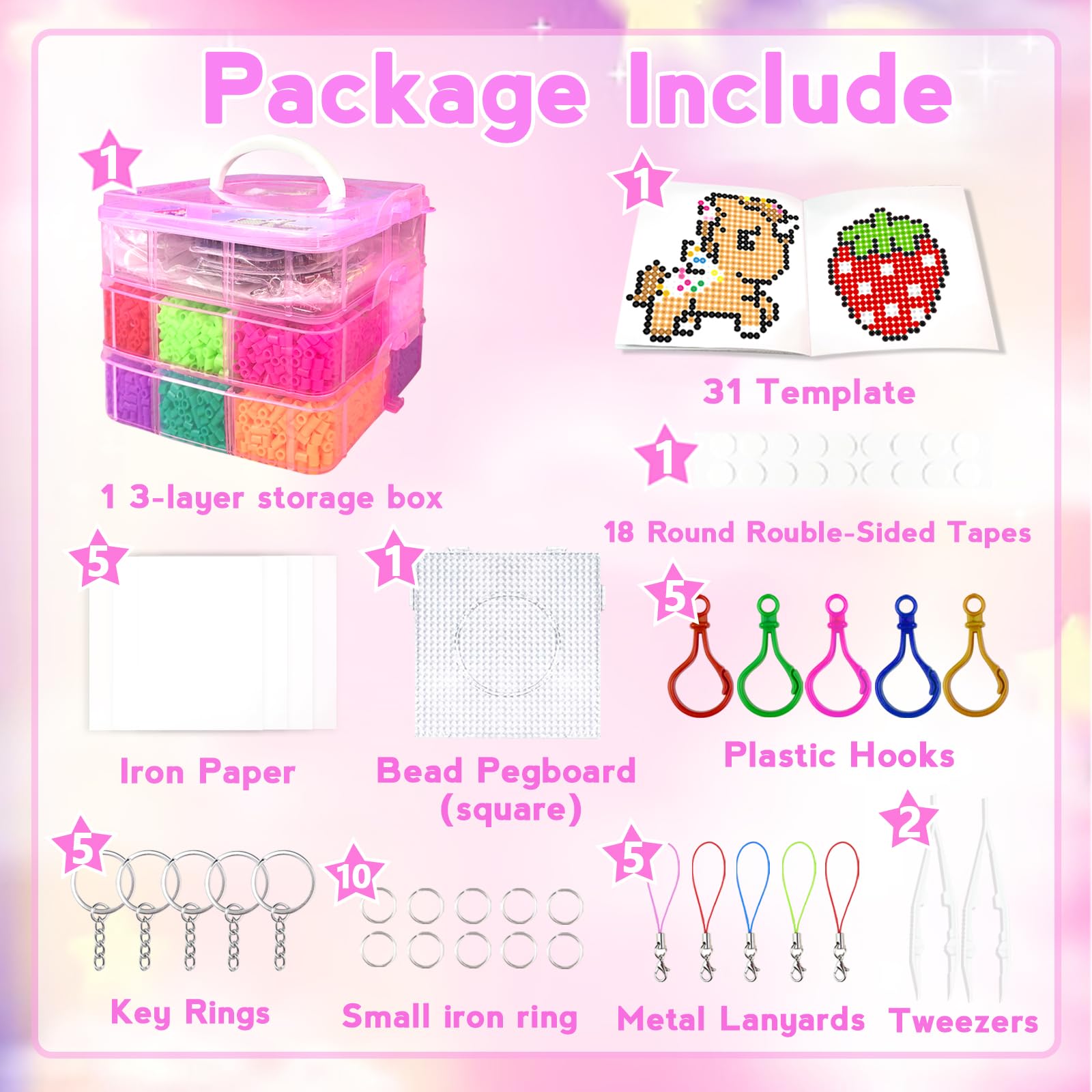 Set De Perles à Repasser,11000 Pièces Perles De 5MM Avec Boîte De Rangement, Plaque Perle Papier à Repasser,Guide d'utilisation,Décoration DIY de Bijoux,Cadeau Anniversaire Noël pour Garçon Filles
