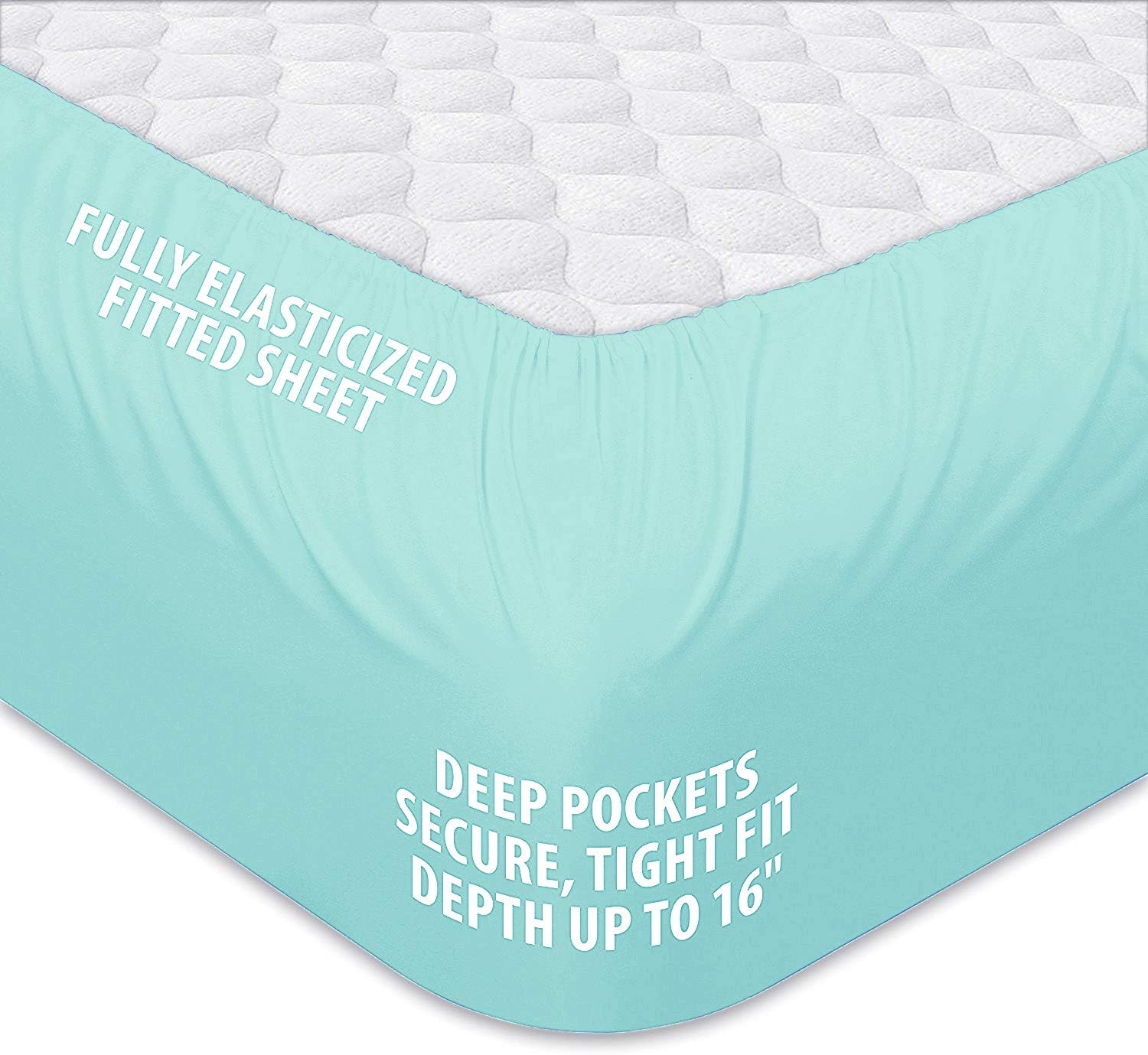 RENAURAA 500 Thread Count 100% Performance Cotton Sheet Set - Reversible Twin Sheets -3 Piece Set,Soft & Smooth Sateen Weave,Upto 16" DEEP Pocket,Luxury Hotel Bedding, Seaglass