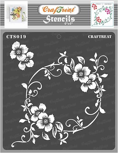 CrafTreat Plantillas Flourish para pintar en madera lienzo papel tela suelo pared y azulejos círculo floreciente 6 x 6 pulgadas plantillas