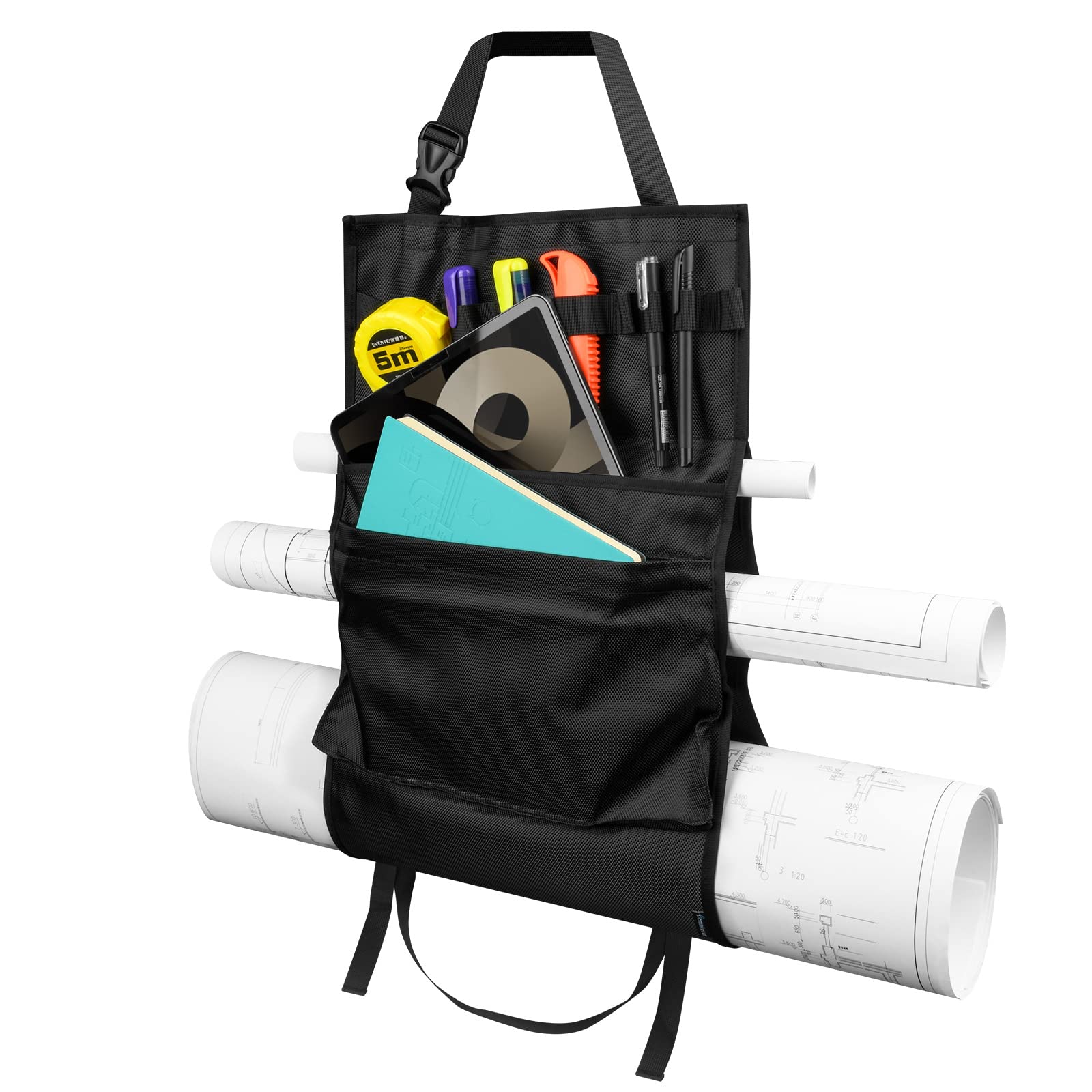 Homakover Car Seat Organizer, Blueprints Car Organizer, Maps Holder, Drawings Car Pockets, Artwork Car Pocket, Posters Holder with Shoulder Strap/