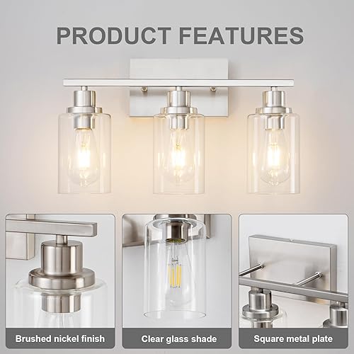 Miniatura 7 de HCCZ 3 lámparas de baño de níquel cepillado, lámpara de tocador sobre espejo, moderna casa de campo, apliques de pared para baño, dormitorio, sala