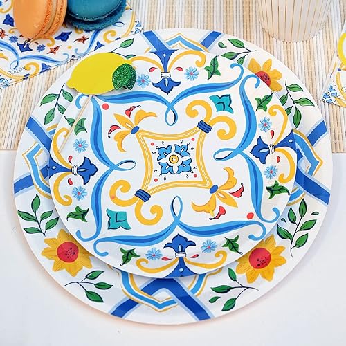 Miniatura 5 de Coterie Servilletas de cóctel de papel floral azul y amarillo (juego de 25)  Servilletas de cóctel de diseño para novia y baby shower, cena, fiesta
