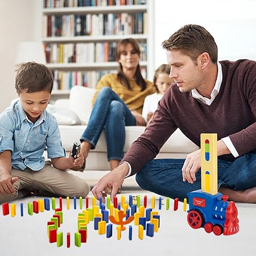 Miniatura 7 de MCPINKY Juego de 124 piezas de juguetes de tren de dominó, bloques de juguete de construcción y apilamiento, juego de dominó automático, juego