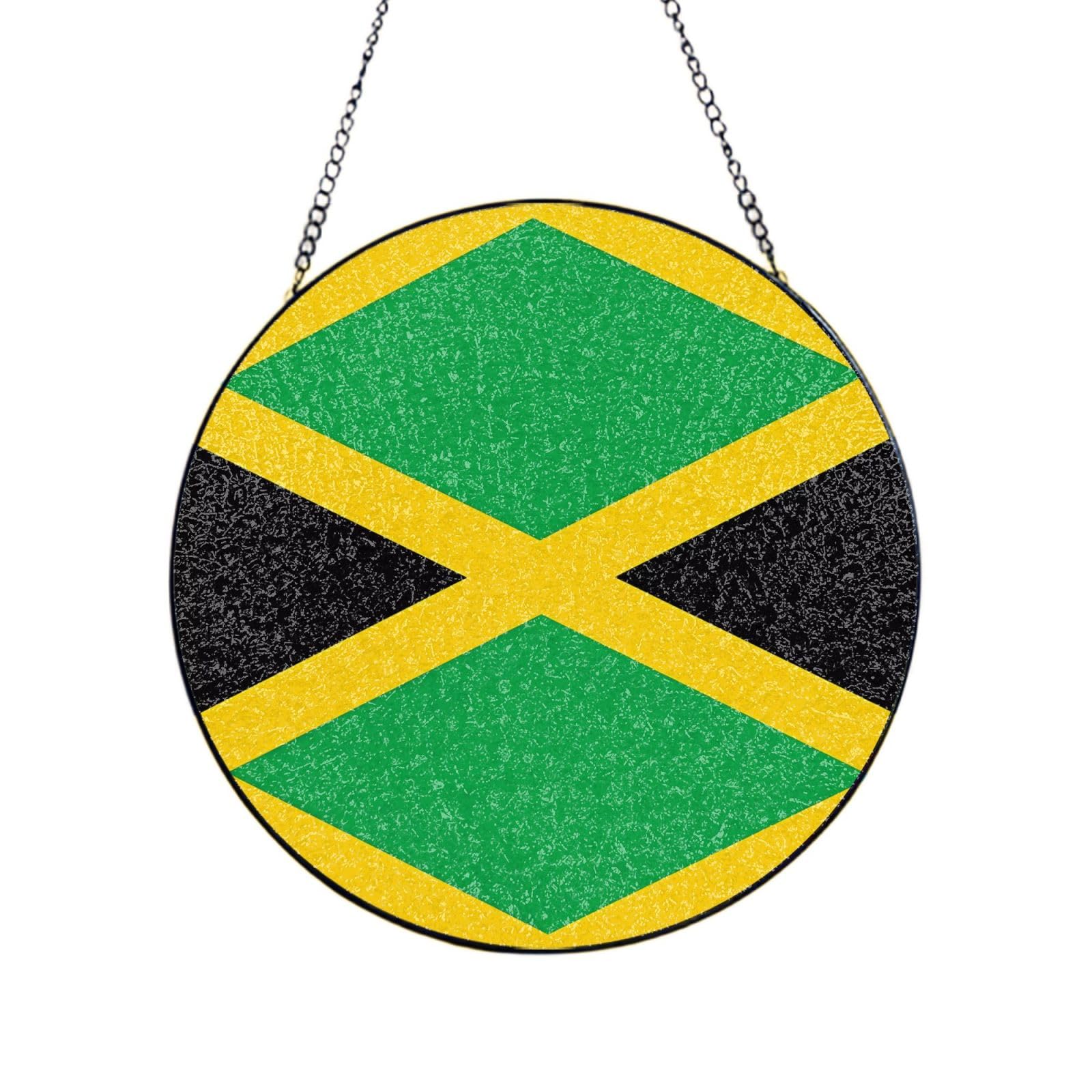 Phayah Jamaica Flag Print Glass Window Hanging Sun Catchers Suncatcher Decor For Birthday For Home Garden Porch 4in（10cm）