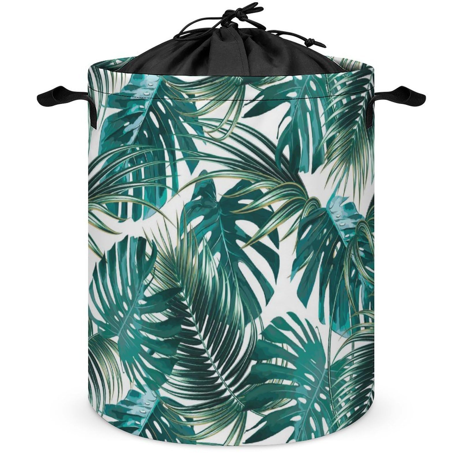 Qjjinxior Drawstring Laundry Hamper, Palm Leaf And Monstera Laundry Basket, Washing Basket with Handle