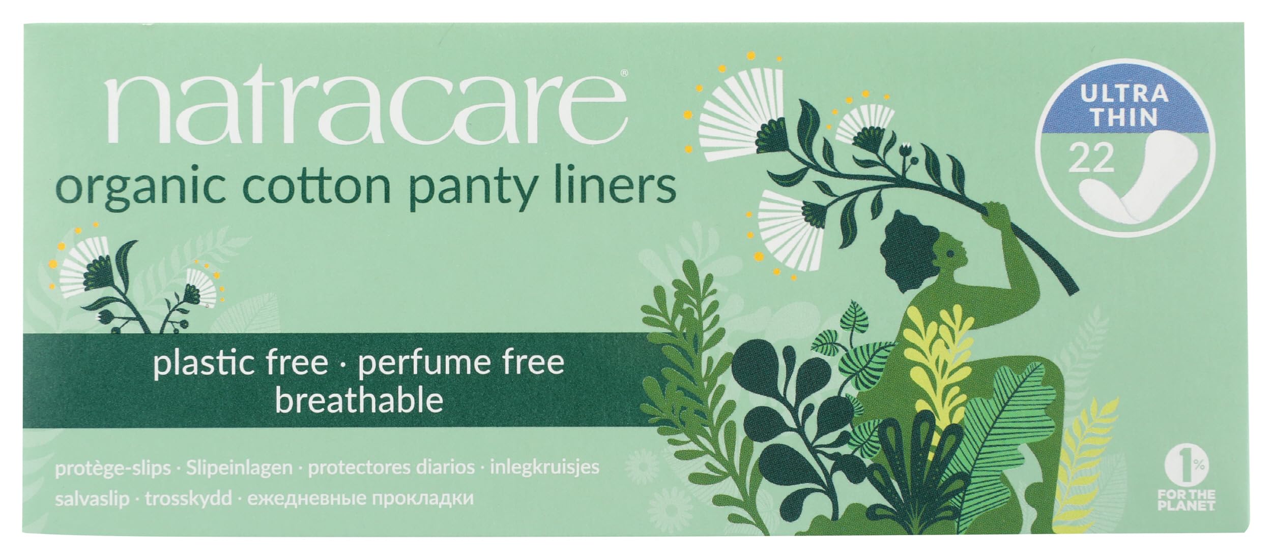 Natracare Organic Cotton Ultra Thin Panty Liners, Made with Certified Organic Cotton (1 Pack, 22 Liners Total)