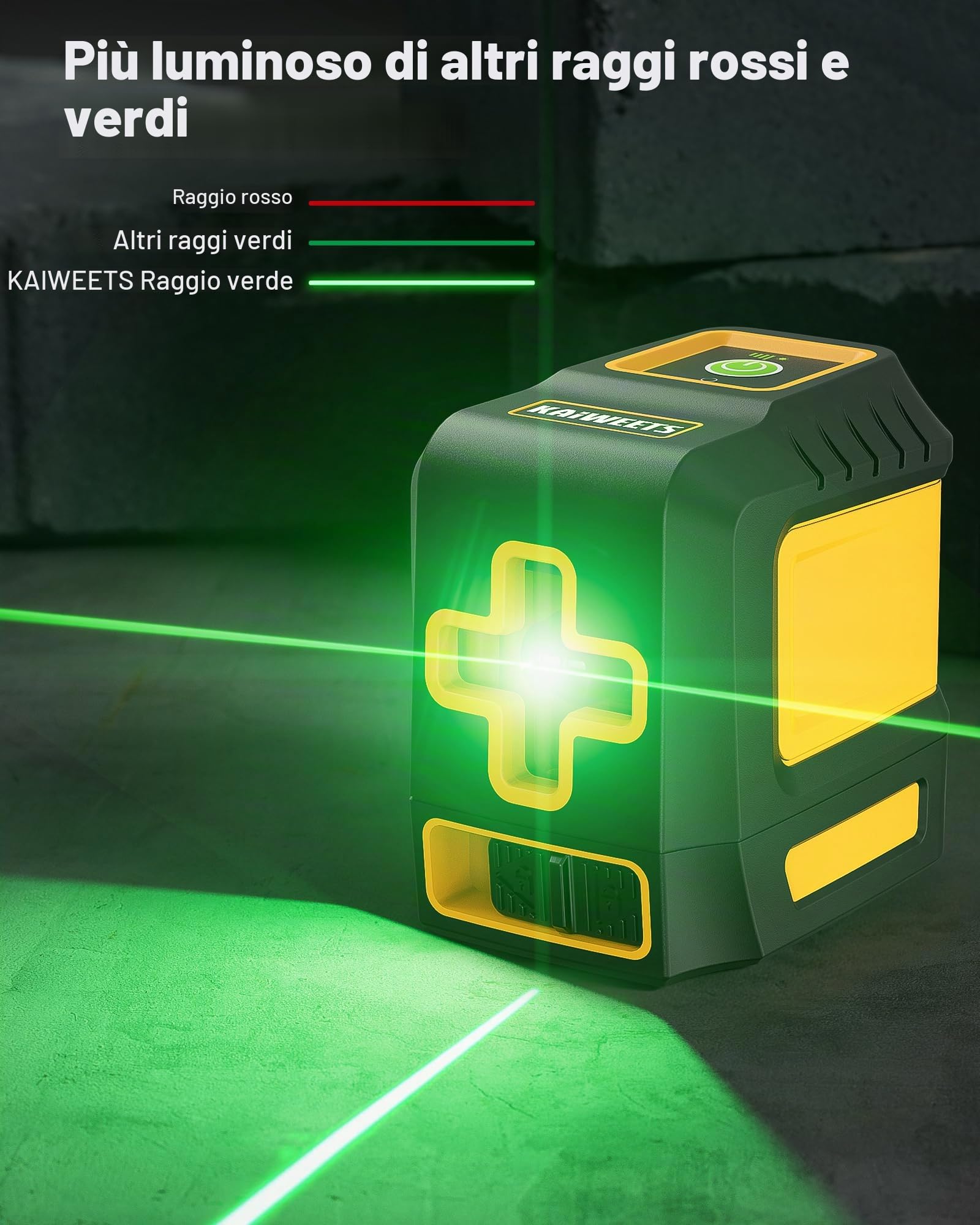 Livella Laser Autolivellante 30m, KAIWEETS Livella Laser Verde con Base Magnetica, Laser a Croce Orizzontale e Verticale con Custodia Protettiva e 2 Batterie