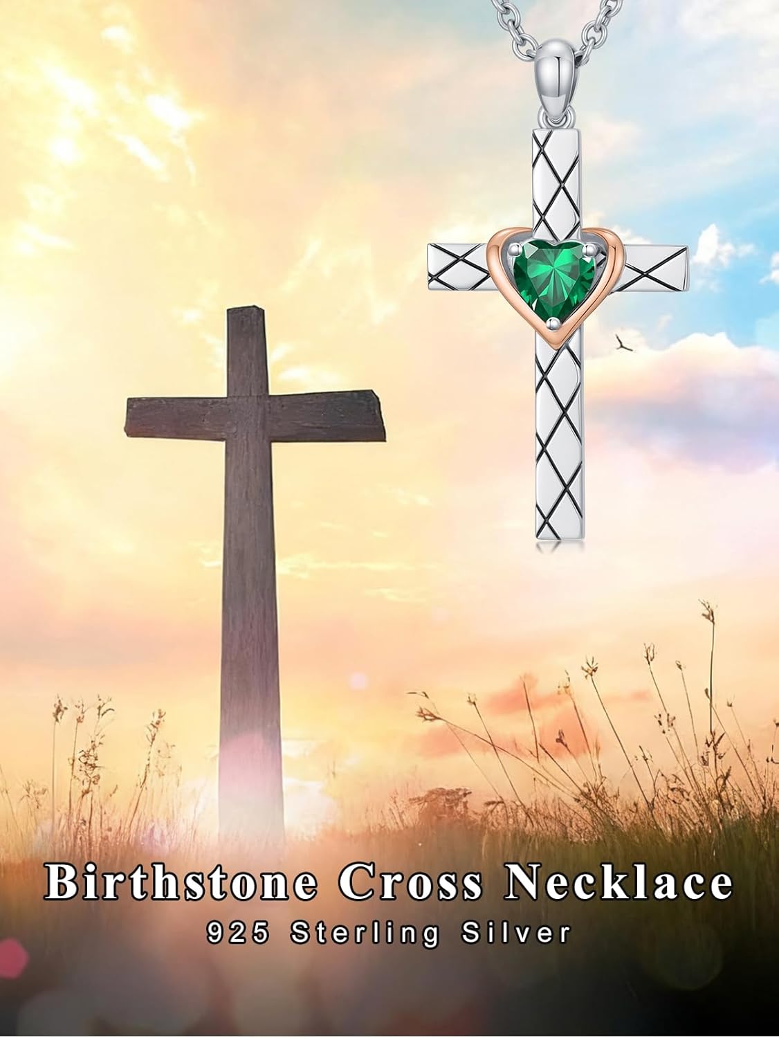 Birthstone Cross Necklace for Women, Sterling Silver Heart Cross Pendant Necklace Religious Christian Jewelry, Mom Daughter Wife Sister Anniversary Birthday Christmas Gift for Her - Image 6