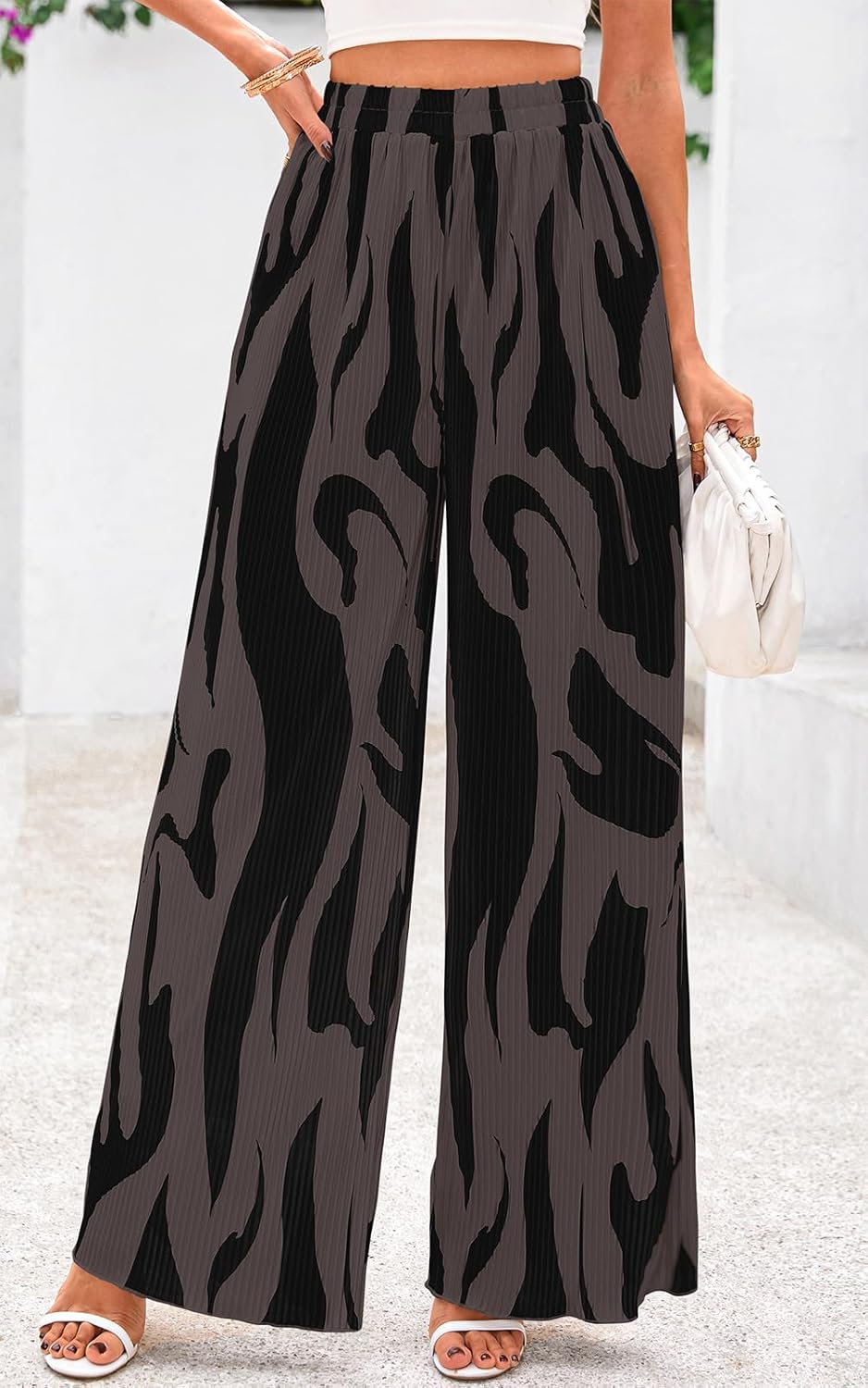 PRETTYGARDEN Womens Pants Dressy Casual Wide Leg Graphic Print Lounge Pants Women Comfy High Waist Pleated Palazzo Pants - Image 2