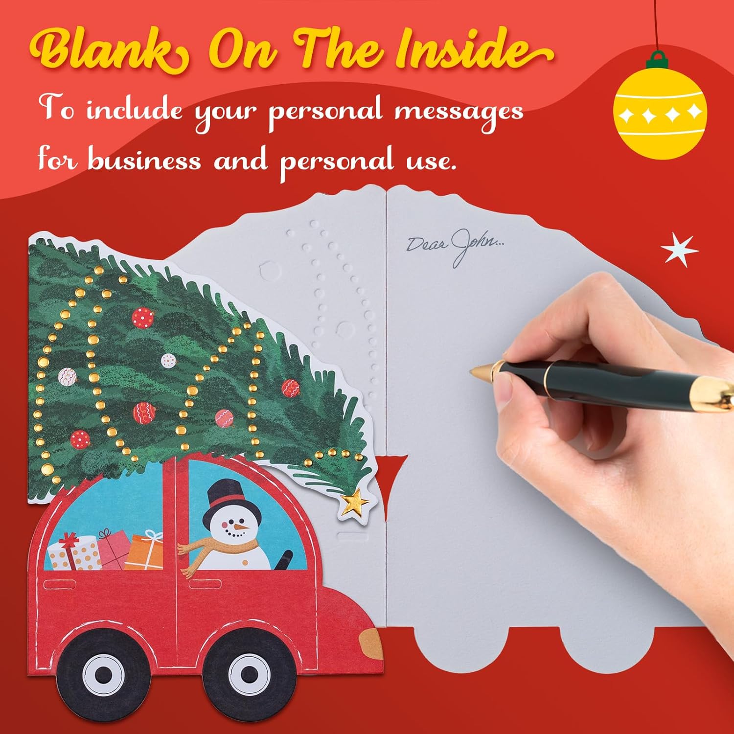 Prims & Flourish Christmas Cards with Envelopes, 16-Count Christmas Cards Boxed, Snowman Christmas Tree Die-Cut Design, Blank Inside Christmas Cards Bulk, Holiday Xmas Greeting Cards - Image 7