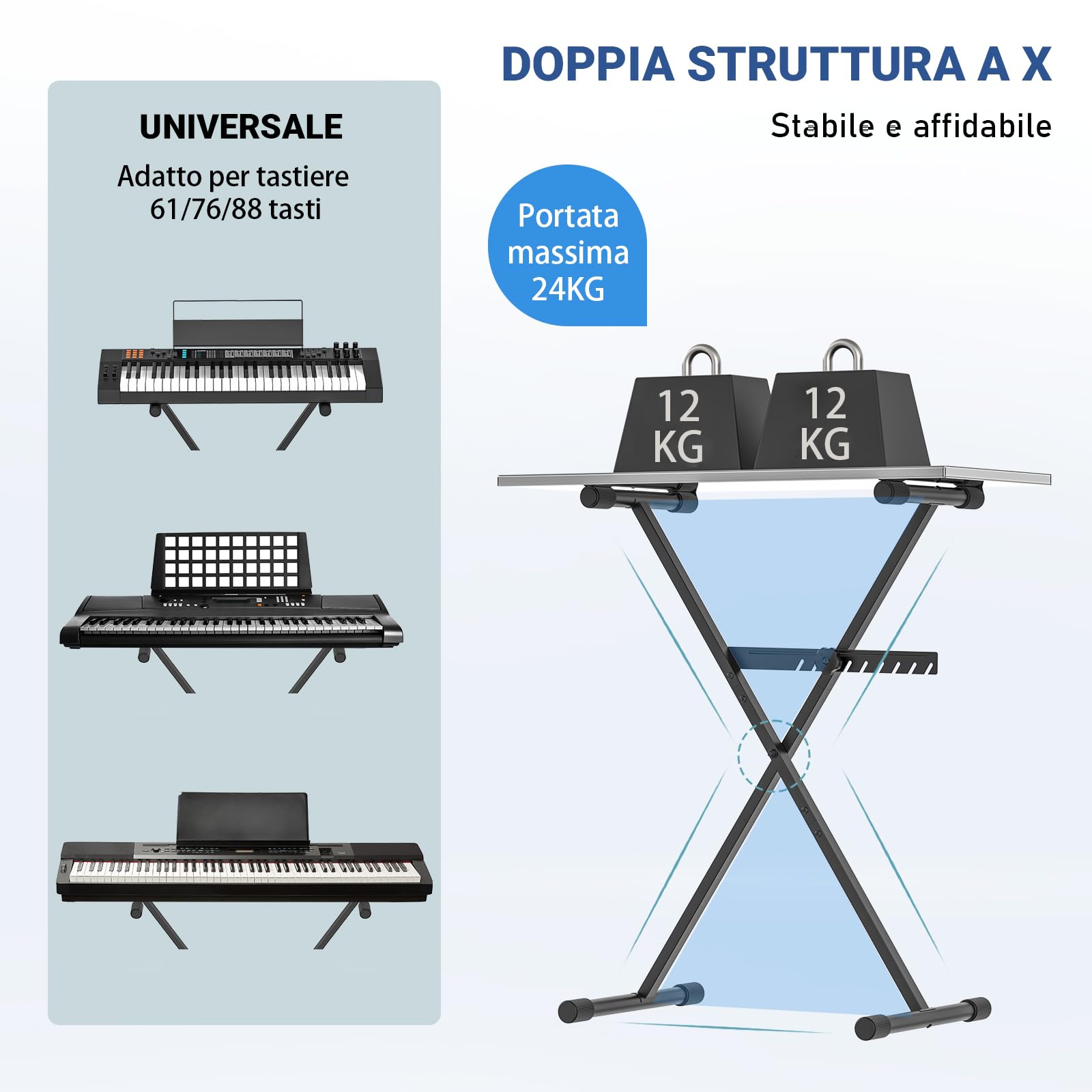 GLEAM Supporto per Tastiera - Supporto per Pianoforte Digitale (Portata: 45 kg)