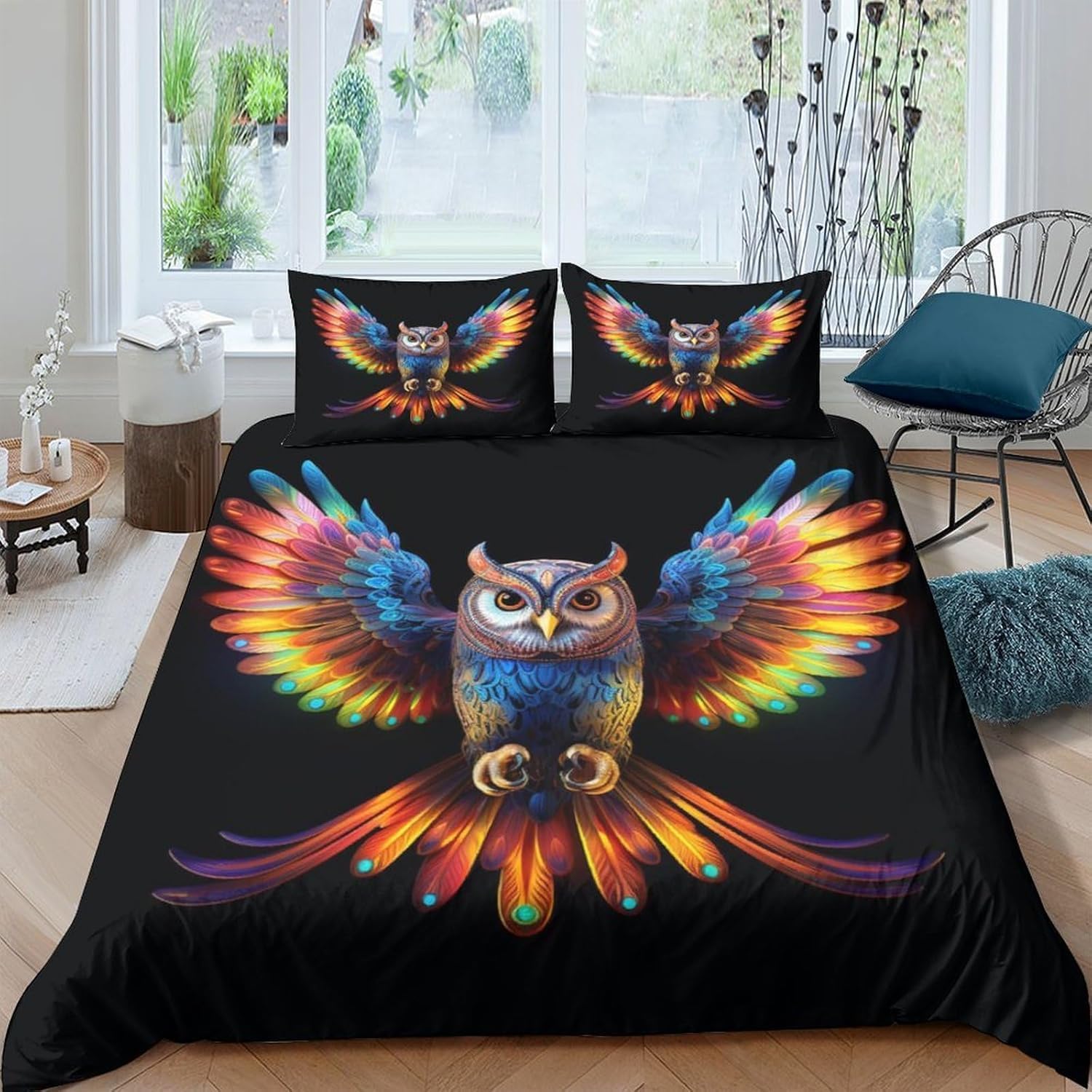 Housse de couette chouette 200x200 cm parure de lit microfibre animaux fermeture éclair 35294045098