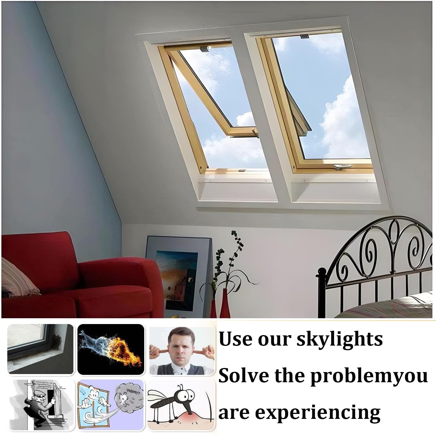 Ventana de Techo eléctrica - Claraboya con Control Remoto y Sensor de Lluvia para Techo, ático y sótano - Diseño de Aluminio Personalizable