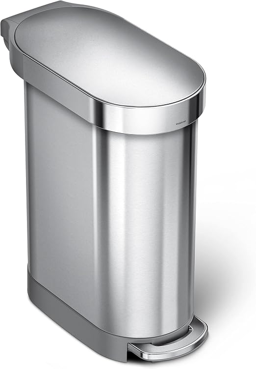 simplehuman 45 Liter / 12 Gallon Slim Hands-Free Kitchen Step Trash Can, Brushed Stainless Steel
