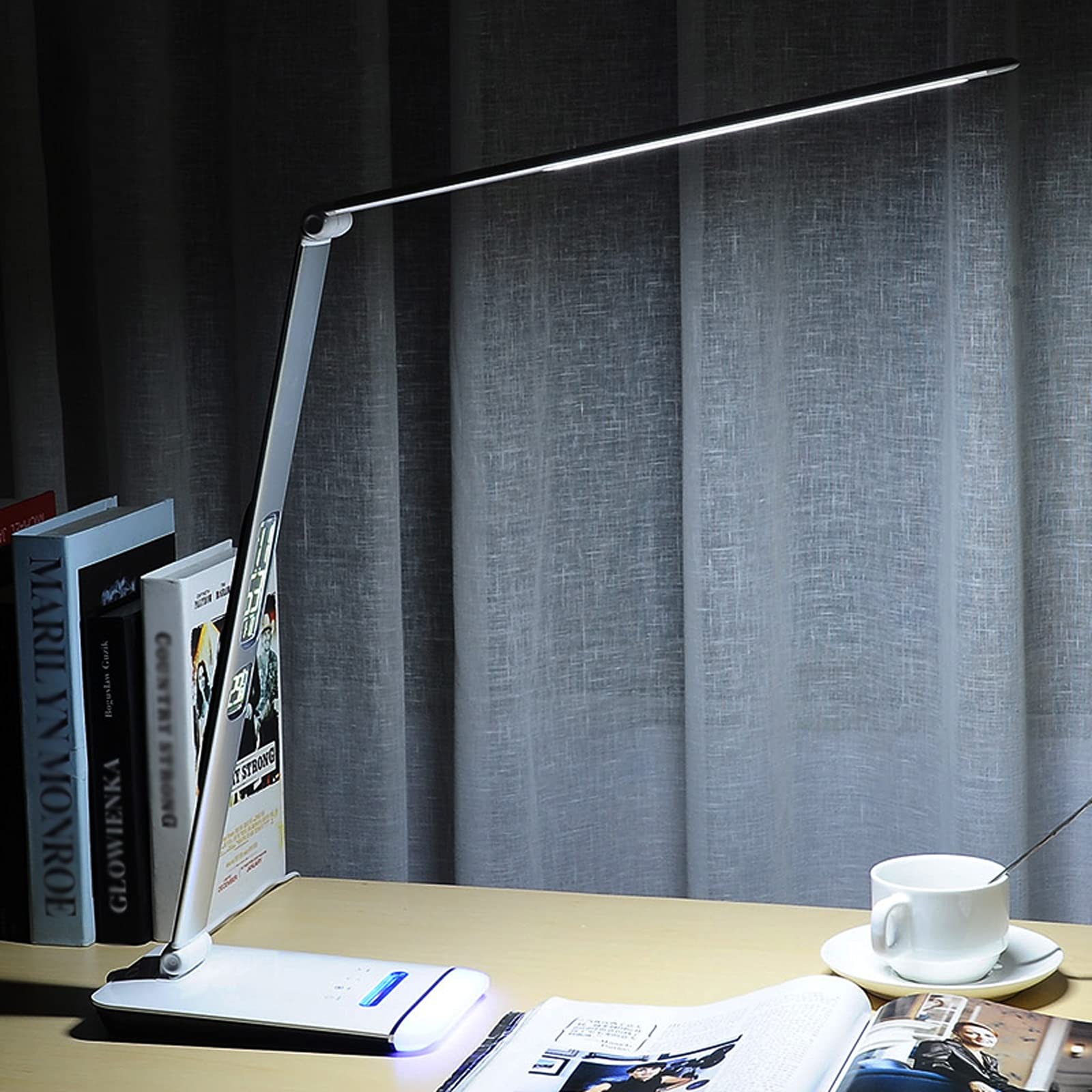 lampe de bureau Lampe de bureau à LED Dimmable Home Office Lampe Touch Contrôle 12W ARM LONG ARM Lampe de table pliable avec écran LCD, 3 modes de couleur et 5 niveaux de luminosité lampe de lecture