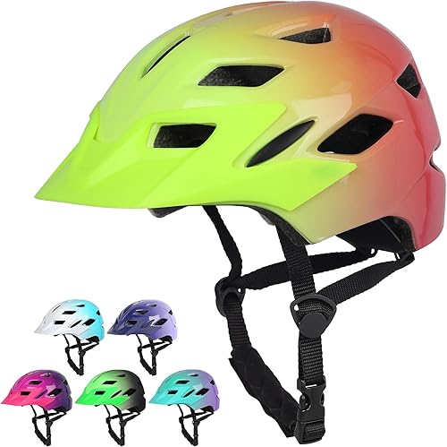 Miniatura 24 de Casco de bicicleta para niños y niñas, con luz LED, visera desmontable, para niños, jóvenes, adolescentes, multideporte, para patinaje, ciclismo