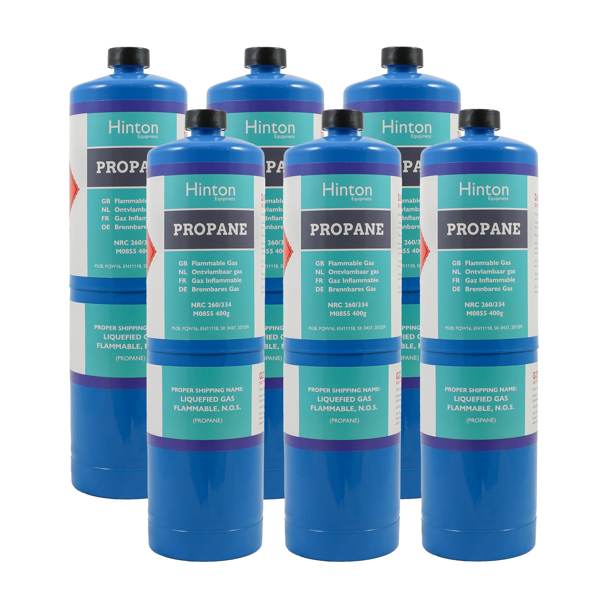 Hinton Equipment Blue Hinton Propane Gas Cylinder 400G - Pack Of 6 | Propane Gas Bottle For Blowtorch, Plumbing, Brazing, Soldering & Heating | Cga600 Torch Fuel