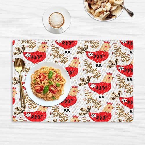 Miniatura 6 de Juego de 4 manteles individuales florales de gallinas de granja, lavables, impermeables, para decoración de mesa de comedor, 18 x 12 pulgadas