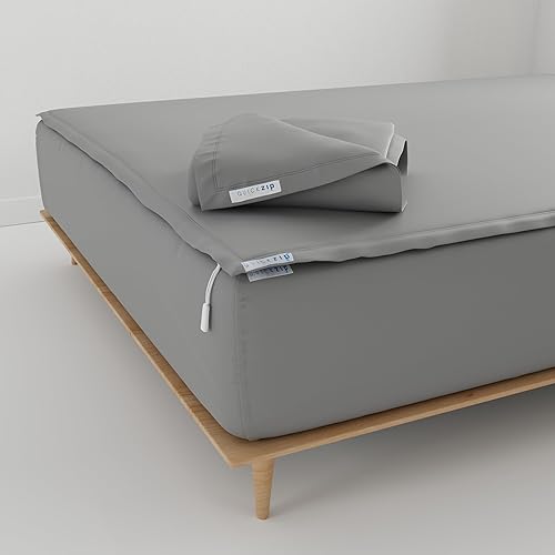 Sábana bajera QuickZip, incluye 1 base de sábana bajera ajustable y 2 sábanas con cremallera, fáciles de cambiar, doblar y lavar