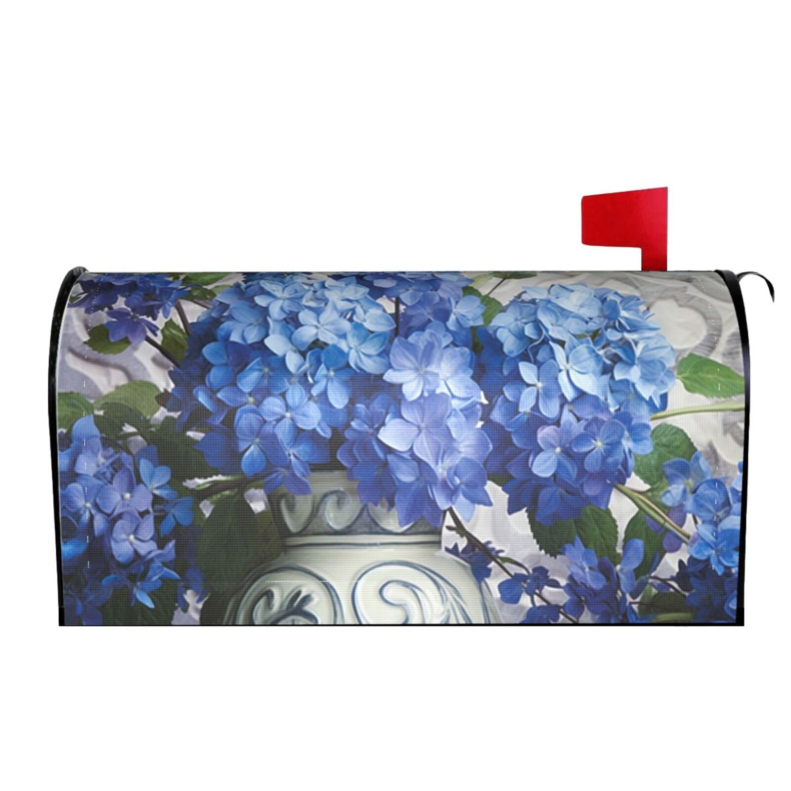 Blue Hydrangeas 03 Mailbox Covers Magnetic Wraps Post Letter Box Cover Garden Home Decor