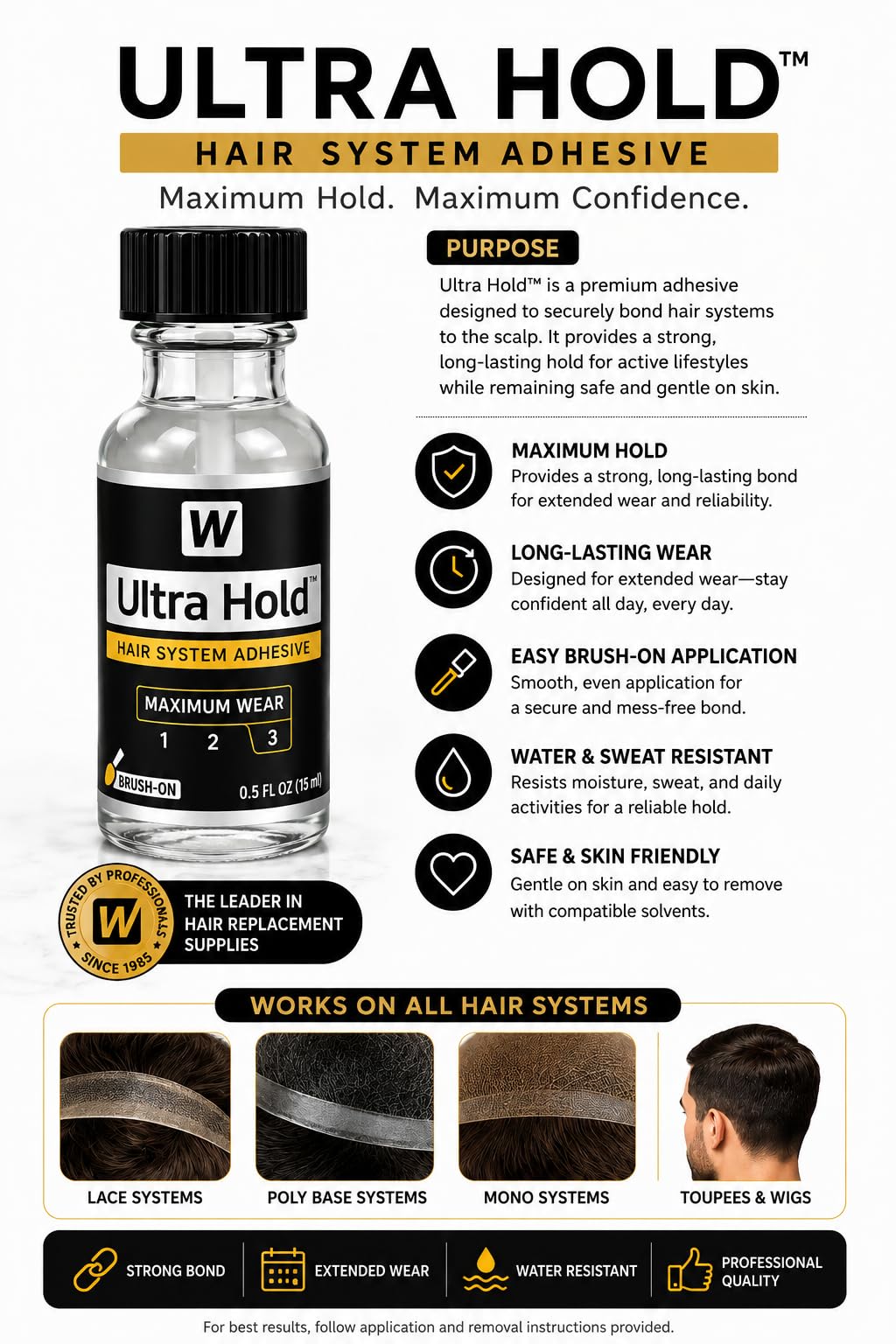Glorious Hub Walker 15 Ml Ultra Hold Hair Patch/Hair Wig/Hair Toupee Glue for Men (Ultra Hold 15 Ml) 2