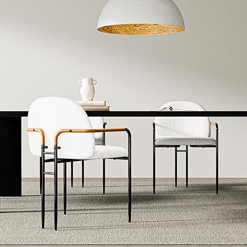 Modern White Dining Chairs Linen Fabric Dining Chairs with Curved