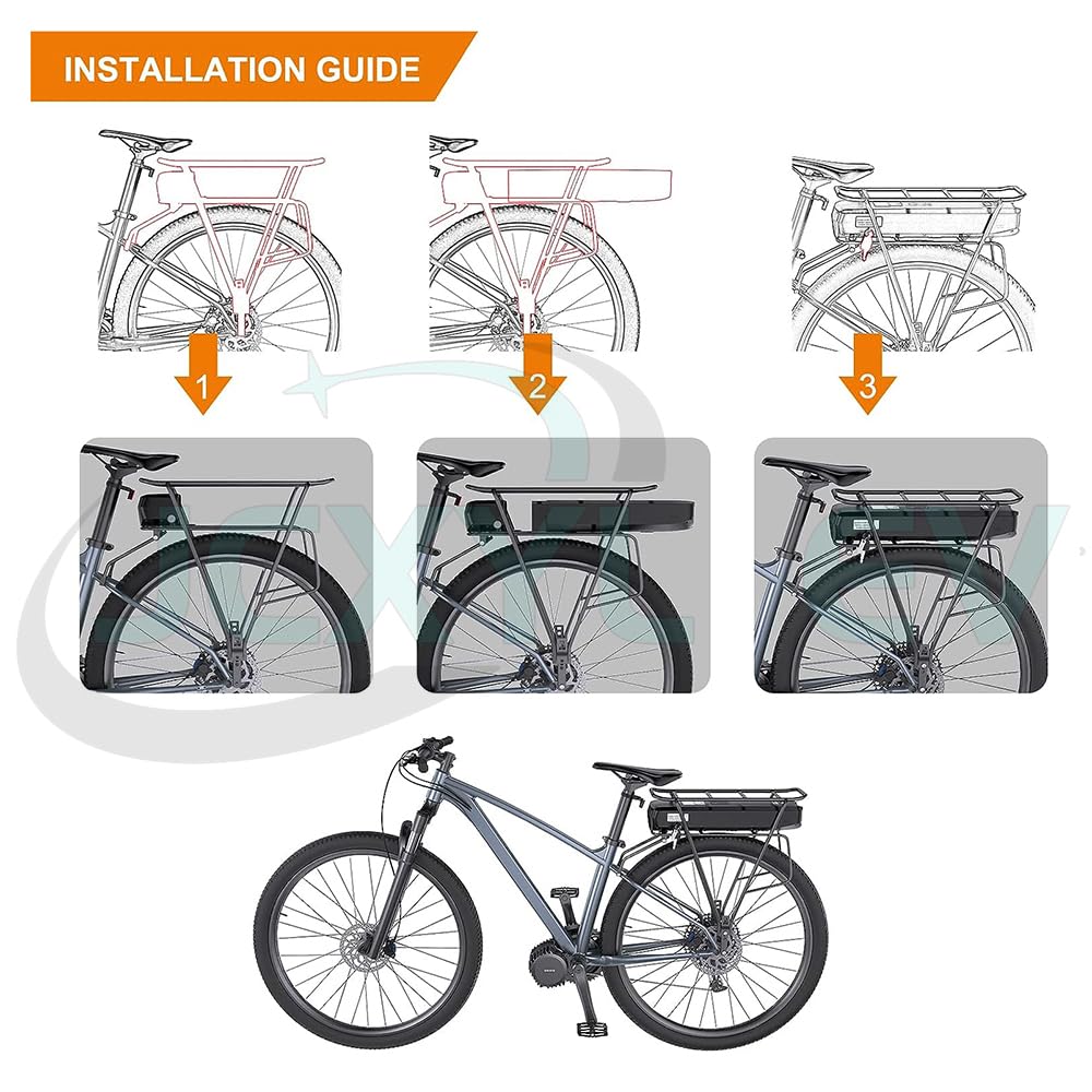 36V 10,4Ah 13Ah 15Ah 17Ah E-Bike-Akkus für Gepäckträger, 48V 10,4Ah 13,6Ah 13Ah wiederaufladbarer Lithium-Akku mit Ladegerät