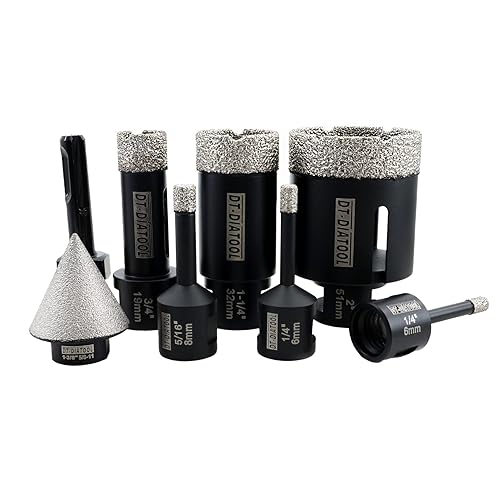 Miniatura 8 de DT-DIATOOL Juego de 8 brocas con núcleo de diamante, 6, 8, 19, 32, 2.008 in, con broca de bisel de diamante de 1.378 in y adaptador SDS para