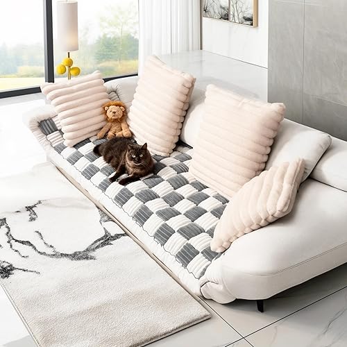 Miniatura 2 de Funda protectora para sofá para perro, funda de sofá para sofá, terciopelo suave, antideslizante, lavable (gris, 27.6 x 59.1 pulgadas)
