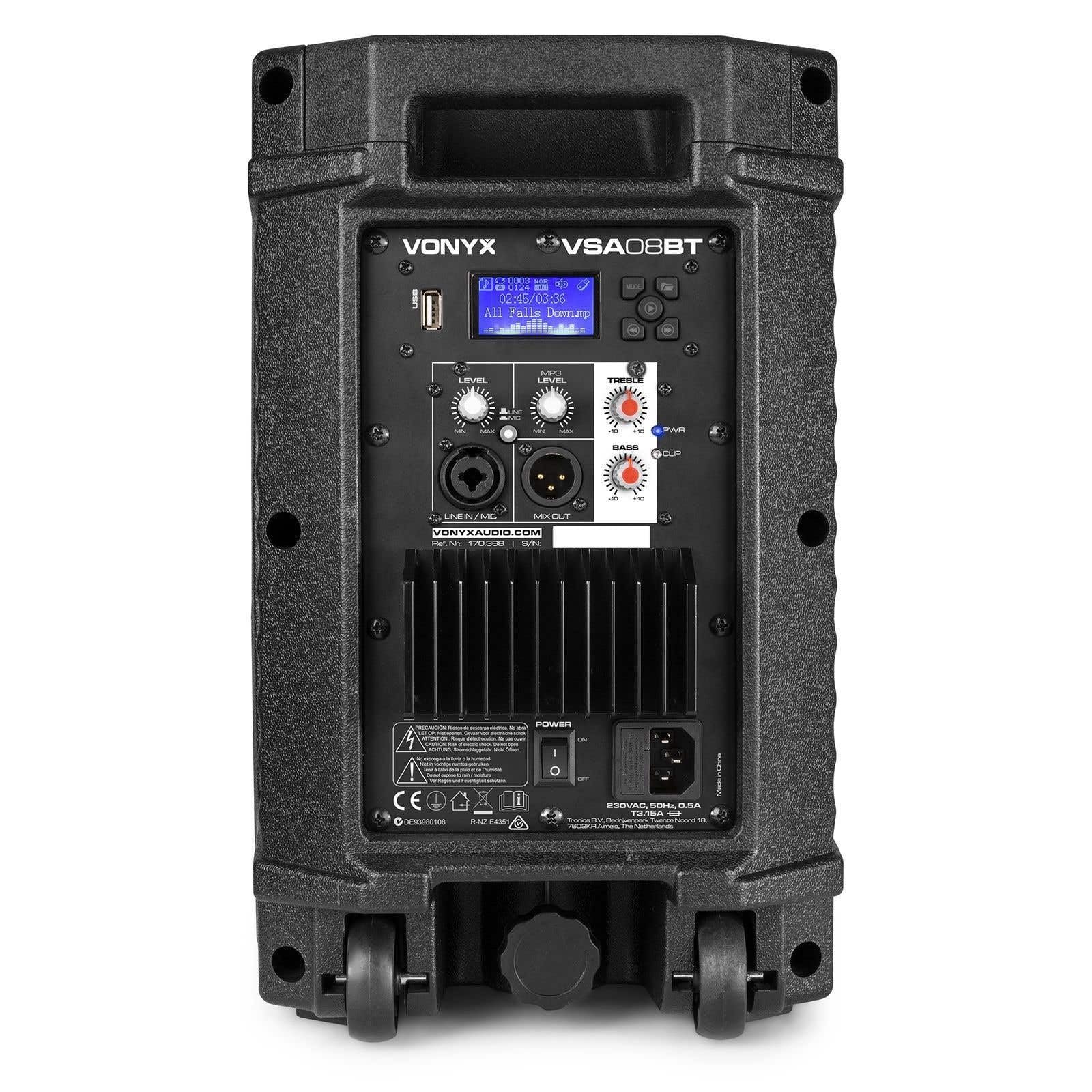 VONYX VSA08BT Enceinte Active Amplifiée Bluetooth 5.0-250 Watts, Woofer 8 Pouces, Montage sur Pied, Lecteur MP3, Affichage LCD, Idéal pour Les DJs Mobiles et pour Animer Vos Soirées