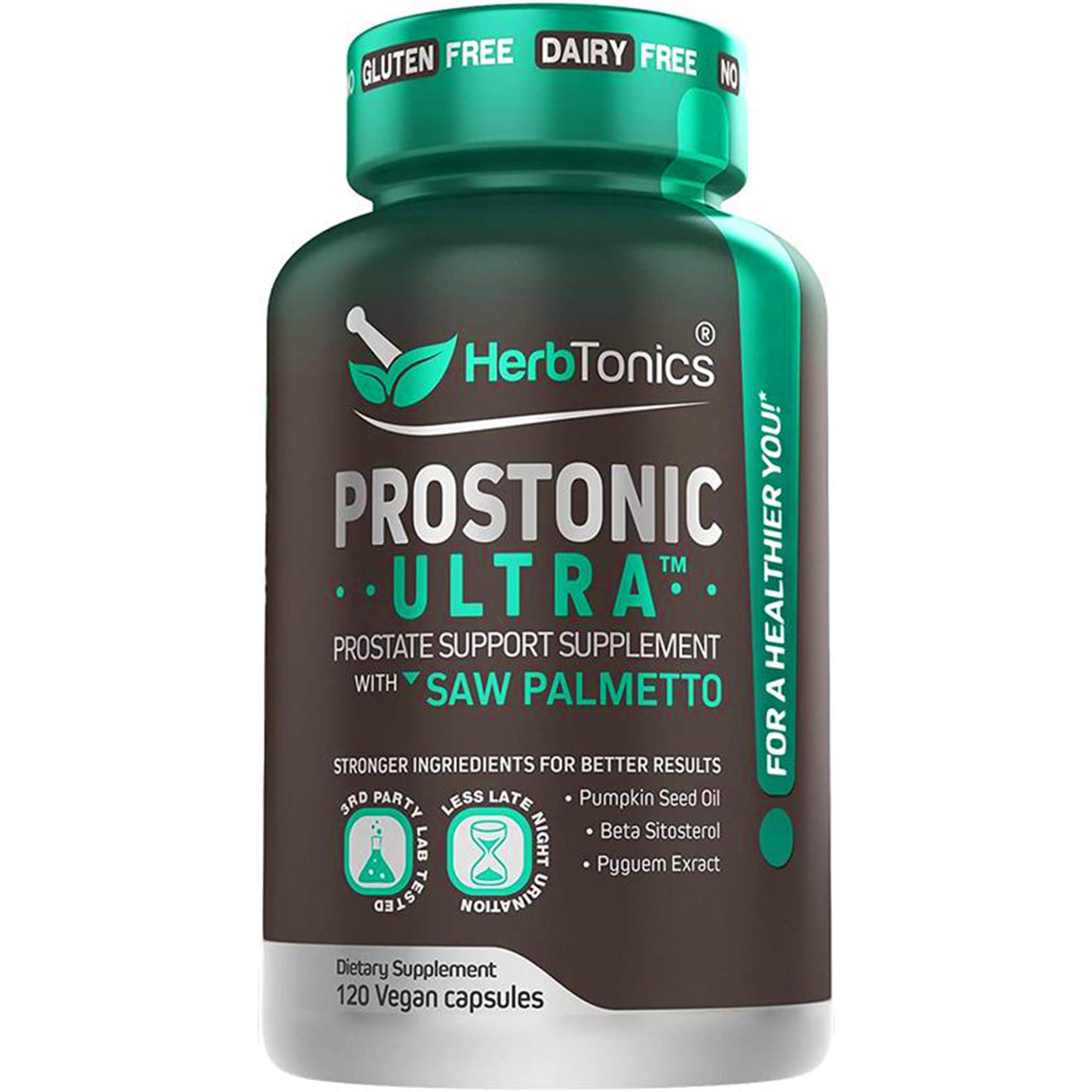 Herbtonics Prostate Support Supplement for Men's Health with Saw Palmetto Beta Sitosterol, Pumpkin Seed, Pyguem, Bladder & Less Urination - Men Prostate Health DHT Blocker 120 Vegan Pills Capsules