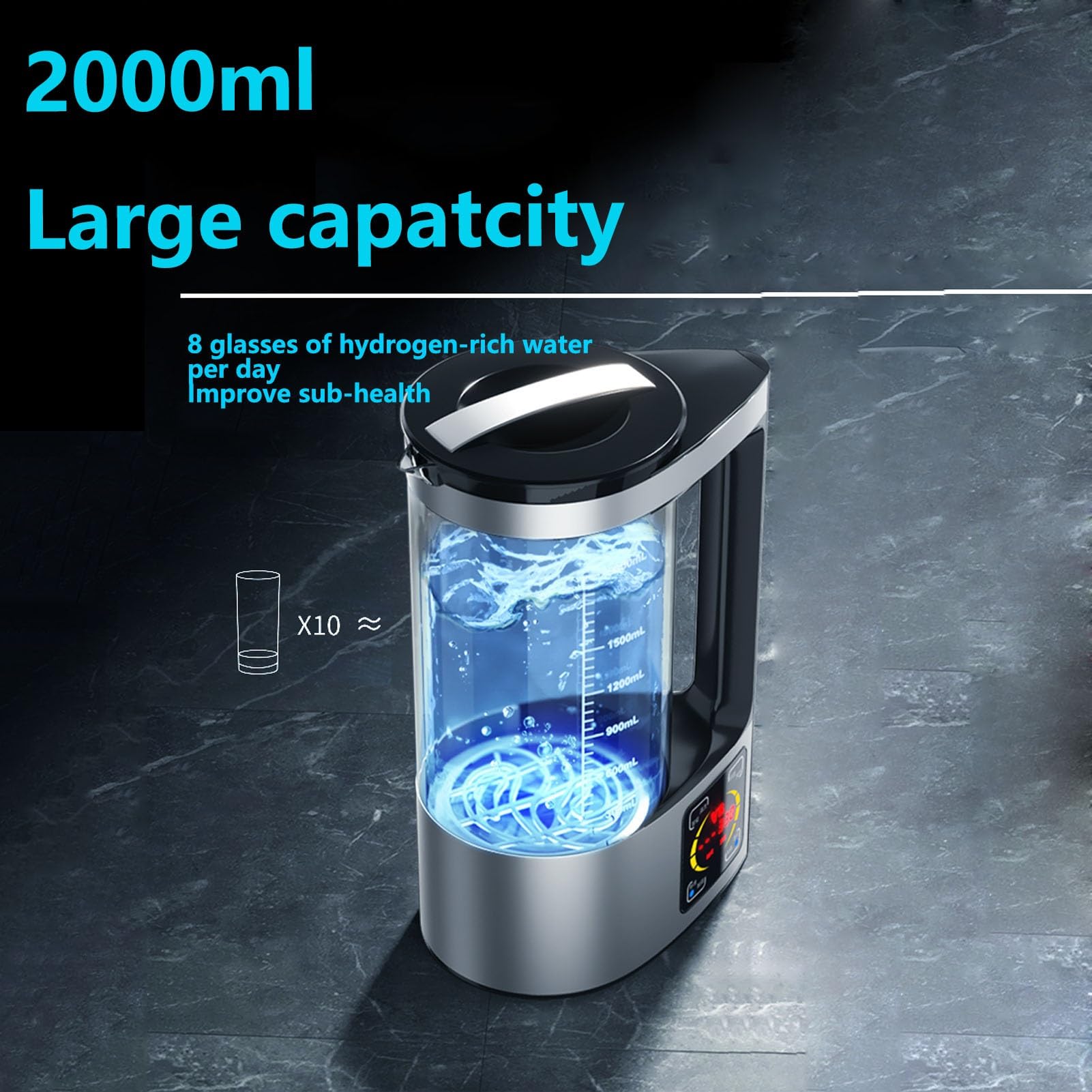 PAHION Generatore di Acqua Idrogeno Bollitore Ricco di Idrogeno Macchina dello Ionizzatore dell'Acqua Dell'idrogeno Grande capacità 2L Display Intelligente A LED Contenuto di Idrogeno Fino A 1800 PPB