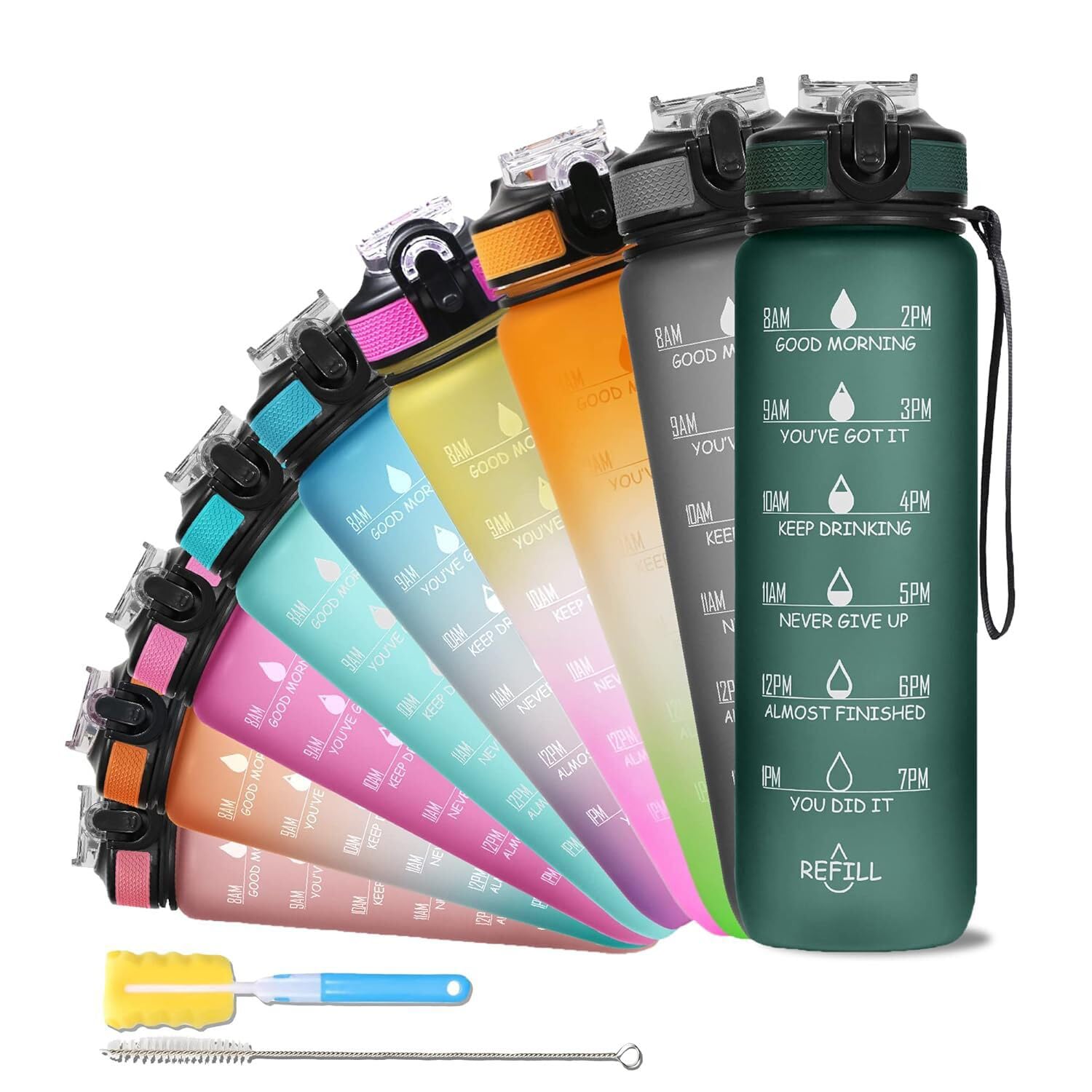 Unbreakable Water Bottle 1 Litre with Motivational Time Marker, Leakproof Durable BPA-Free Non-Toxic Water bottle for office,Water bottle for gym | Detoxing eBook included | Hunter Green