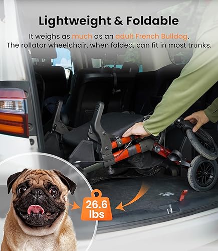 Miniatura 6 de VOCIC Caminador con asiento para personas mayores, 2 en 1, silla de ruedas con rodillo, caminante, silla de ruedas, ligera, plegable, 300 libras,