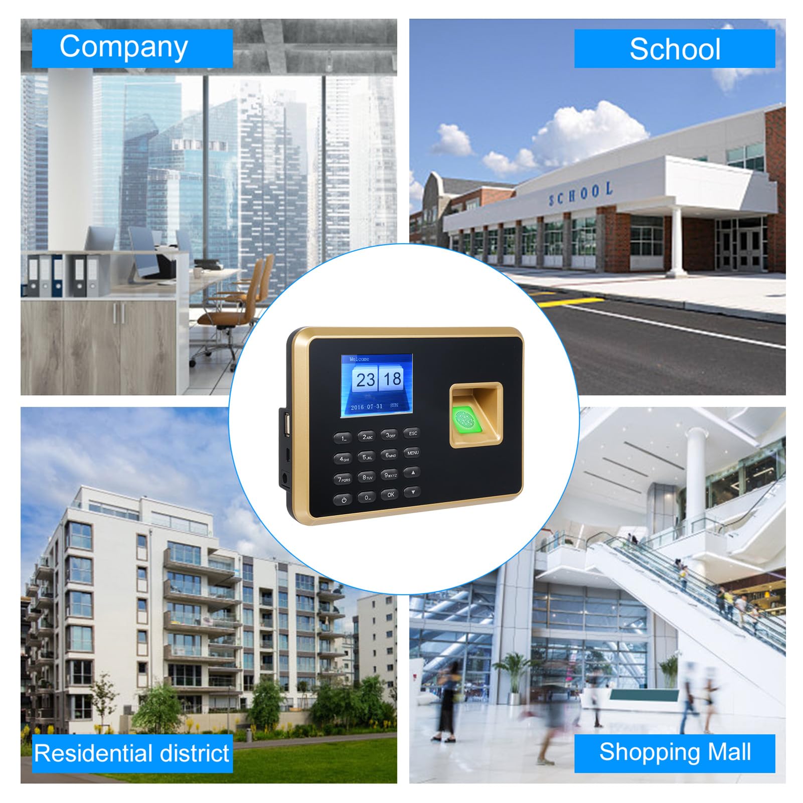 Bisofice A2 Rilevatore Presenze Dipendenti con Scansione impronte digitali e RFID Password, Timbratrice Presenze Prompt Vocale, Timbracartellini Display da 2,4", Italiano