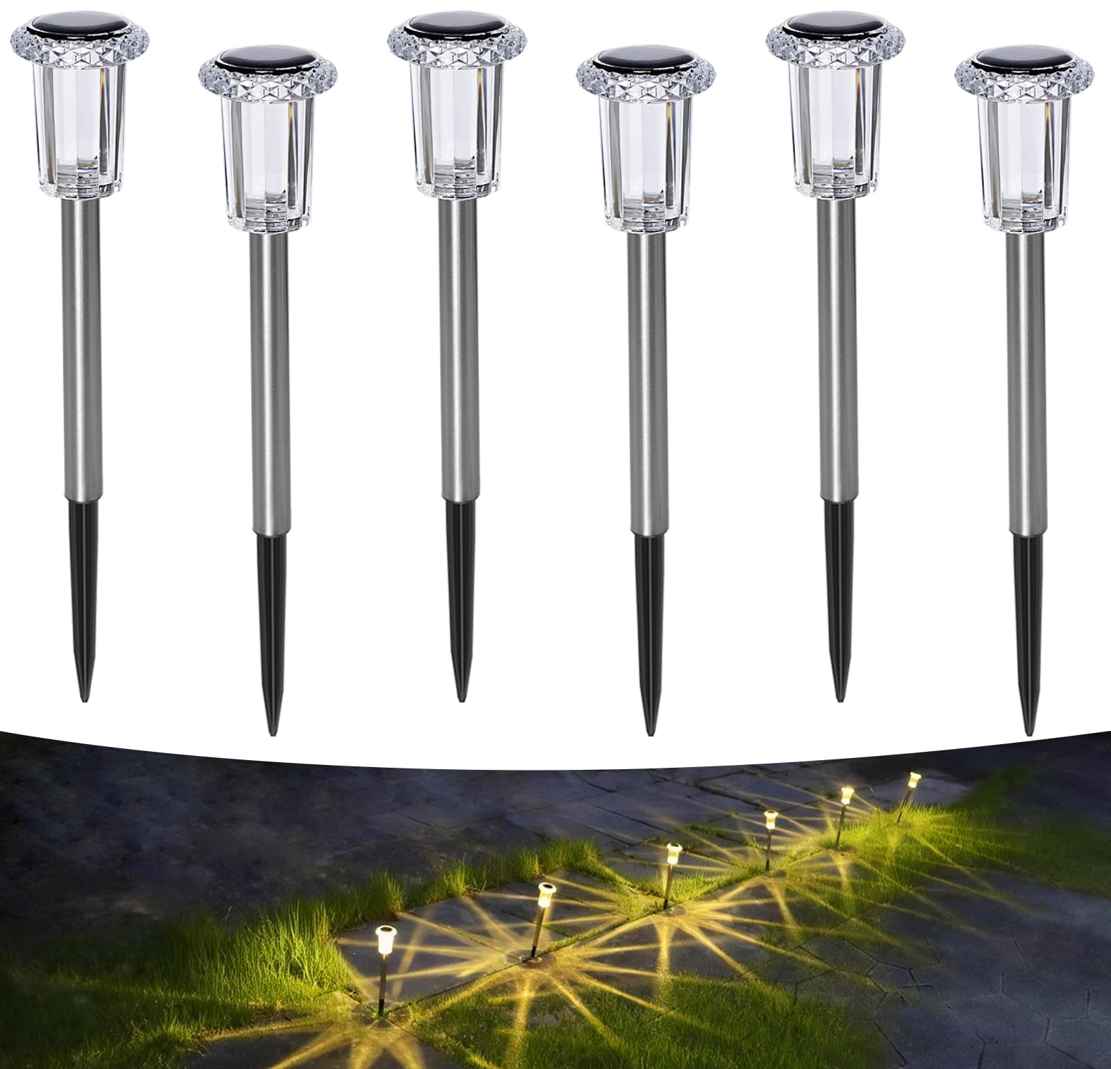 Aourow Garten Solarleuchten für Außen,6 Stück Warmweiß Gartenlampen Solar,Wasserdichte LED Solarlampen für DraußenGarten,Balkon,Terrasse,Rasen,Wege,Hof