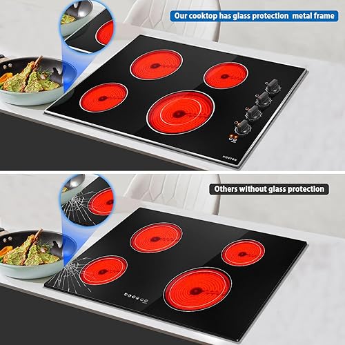 Miniatura 3 de Noxton Estufa eléctrica de 30 pulgadas, 4 quemadores, estufa eléctrica radiante de cerámica integrada de 30 pulgadas con marco de metal de