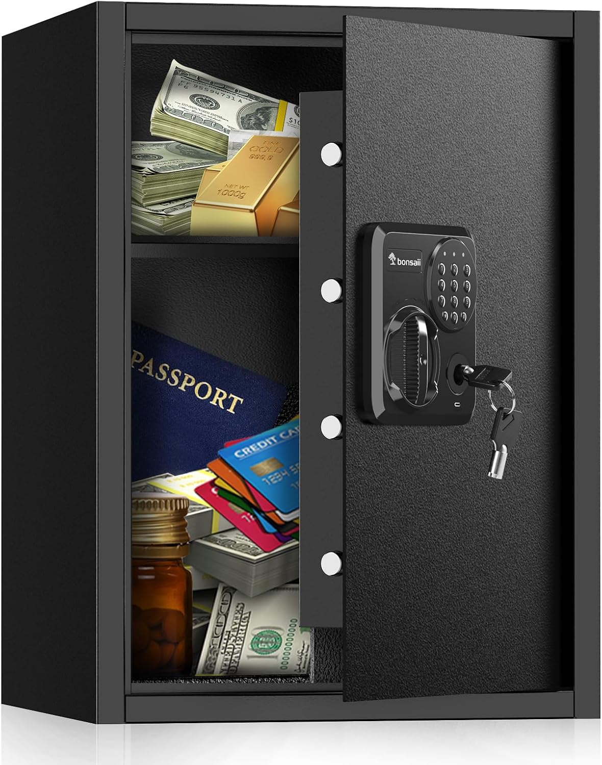 Bonsaii Large Safe Box 1.8 Cubic Feet with Digital Lock, Steel Security Safe Box with Removable Shelf for Home, Office, Cash, Valuables, Jewelry, 14.2" x 12.99" x 19.7" 1.8 cu.ft.