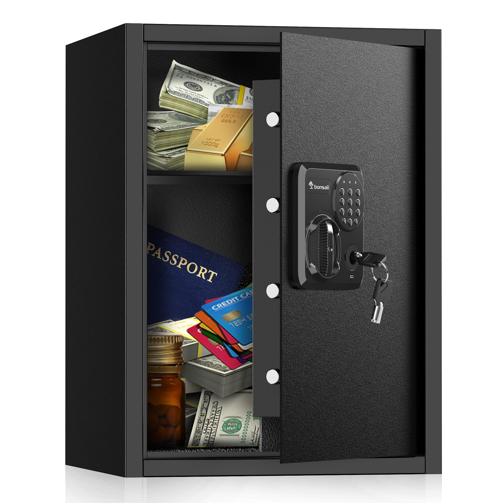 Bonsaii Large Safe Box 1.8 Cubic Feet with Digital Lock, Steel Security Safe Box with Removable Shelf for Home, Office, Cash, Valuables, Jewelry, 14.2" x 12.99" x 19.7"