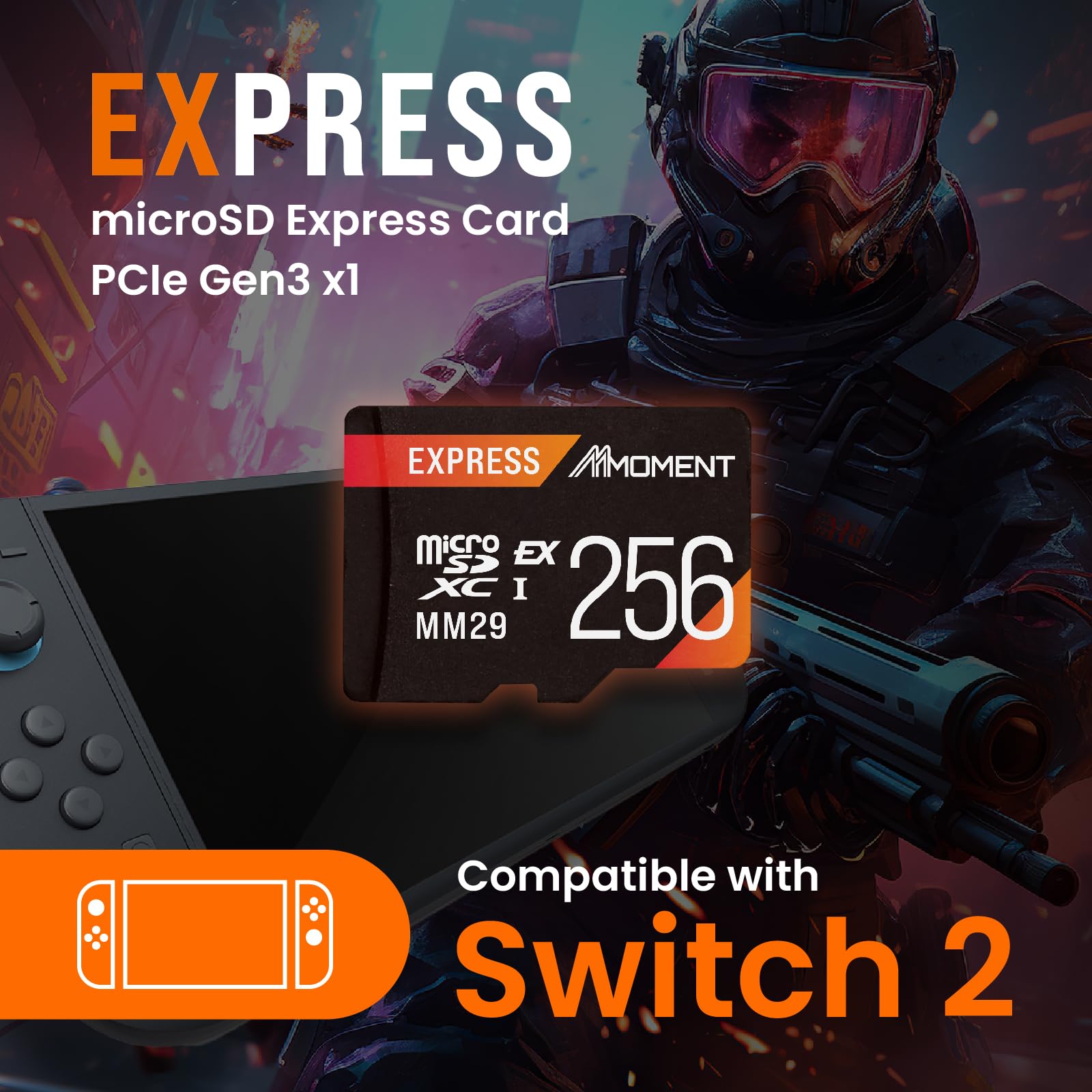 MMOMENT Scheda di memoria micro SD Express da 256 GB per Nintendo Switch 2, scheda micro SD, EX450, PCIe gen3x1, fino a 880 MB/s in lettura e 650 MB/s in scrittura, scheda di memoria da gioco (MM29)