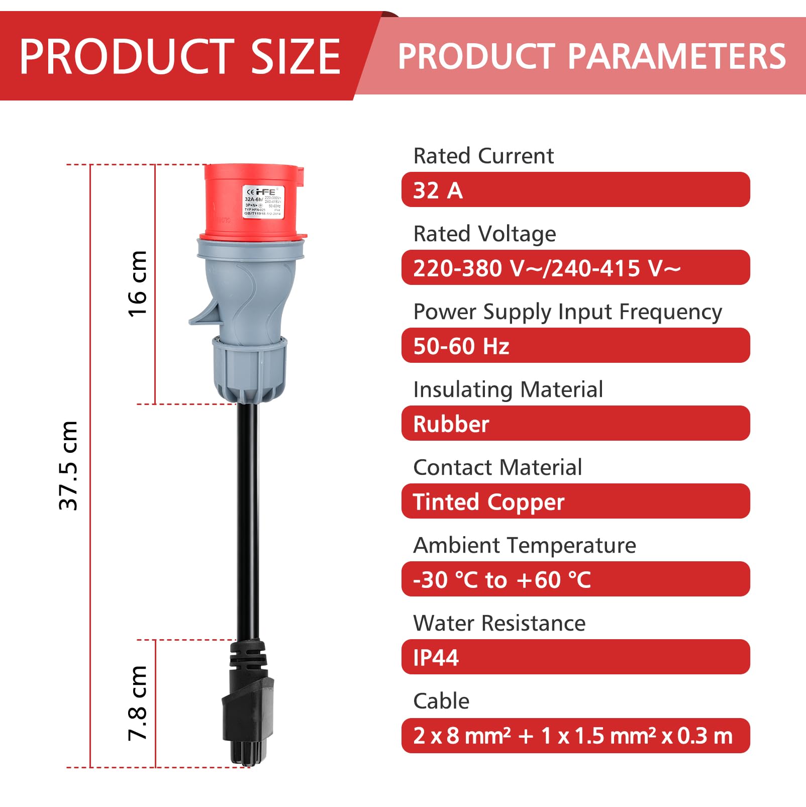 Adaptador CEE compatible con el adaptador Tesla de 5 pines y 32 A, juego de adaptadores CEE de 5 pines para cargadores de pared/VE móviles, cable de extensión C-EE, IP44 para uso en exteriores (5 pine
