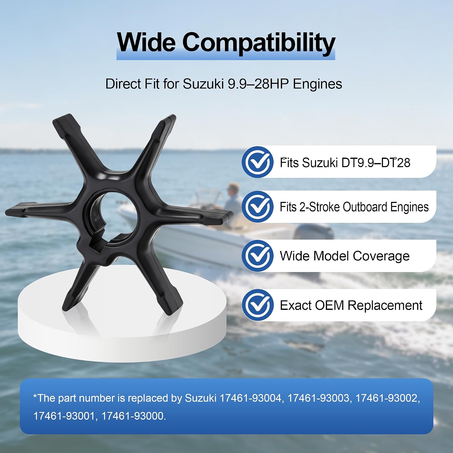 MARKGOO Water Pump Impeller 17461-93004 for Suzuki Outboard 9.9 14 16 20 25 HP DT9.9 DT14 DT16 DT20 DT25 2 Stroke Boat Motor Engine Parts Replacement Sierra 18-3092 17461-93003 17461-93002 17461-93001
