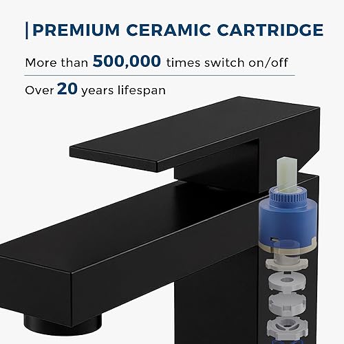 Miniatura 7 de ALWEN Grifo de baño negro mate con drenaje desplegable, grifo de lavabo de latón de un solo agujero, grifo de una sola manija