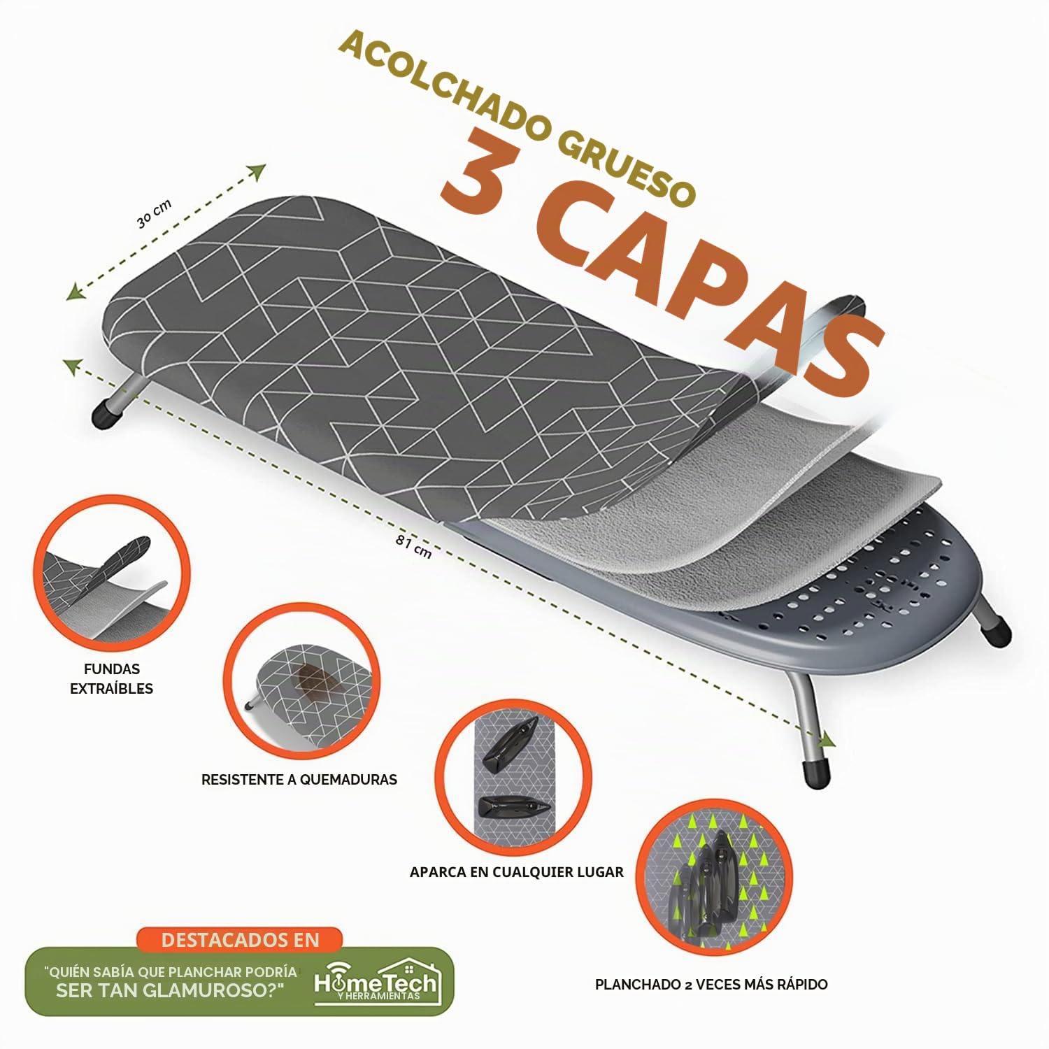 XABITAT - Tabla de planchar de mesa con soporte de pared, D-Crease, portátil, ahorra espacio, mini, plegable, con soporte de hierro, verde