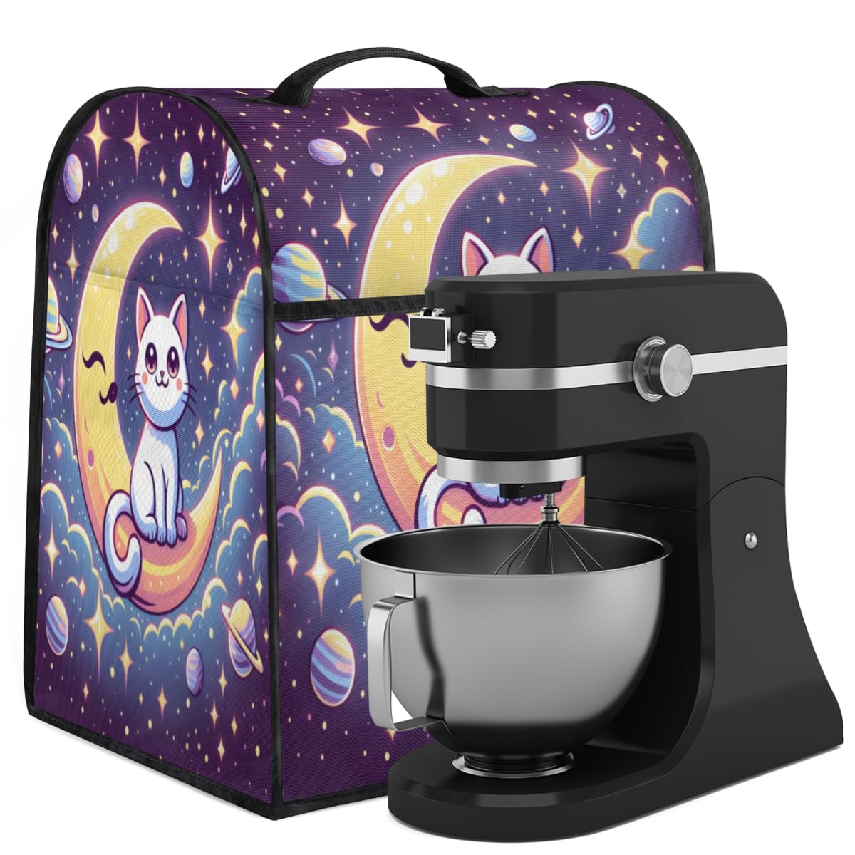 Coffee Maker Cover Cute Moon Cat Galaxy Kitchen Appliance Covers Small Appliance Covers Blender Cover Juicer Cover Dust Covers for Kitchen Appliances with Top Handle and Pockets,Washable,C685
