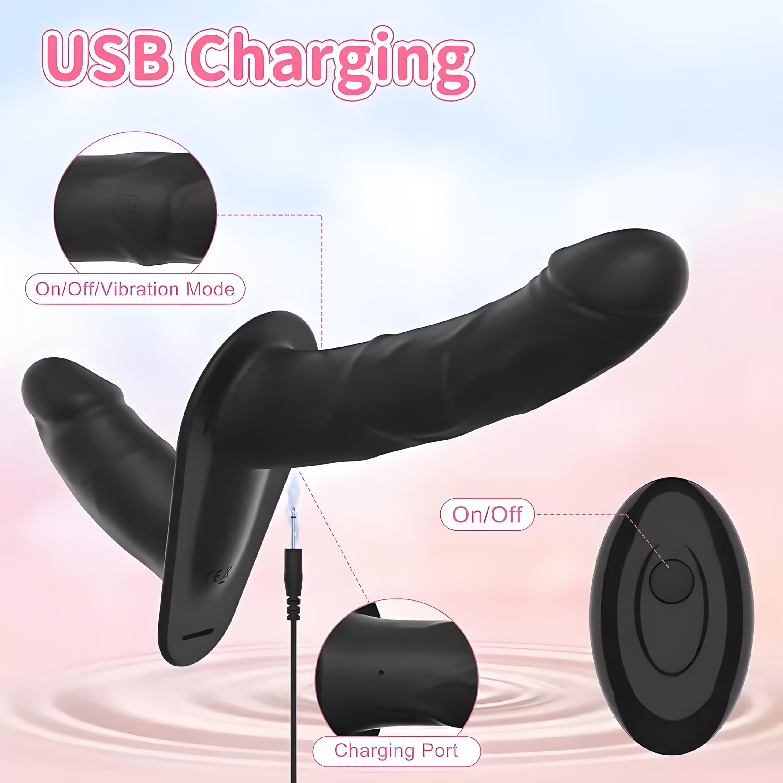 Strap-On Doble Dildo Vibradores para Lesbianas, Consolador Juguetes Sexuales para Estimulador el Anales y Clítoris para Mujeres, Alternativos Sex Toys para Parejas, Adjustable, Removeable (N1) (Black)