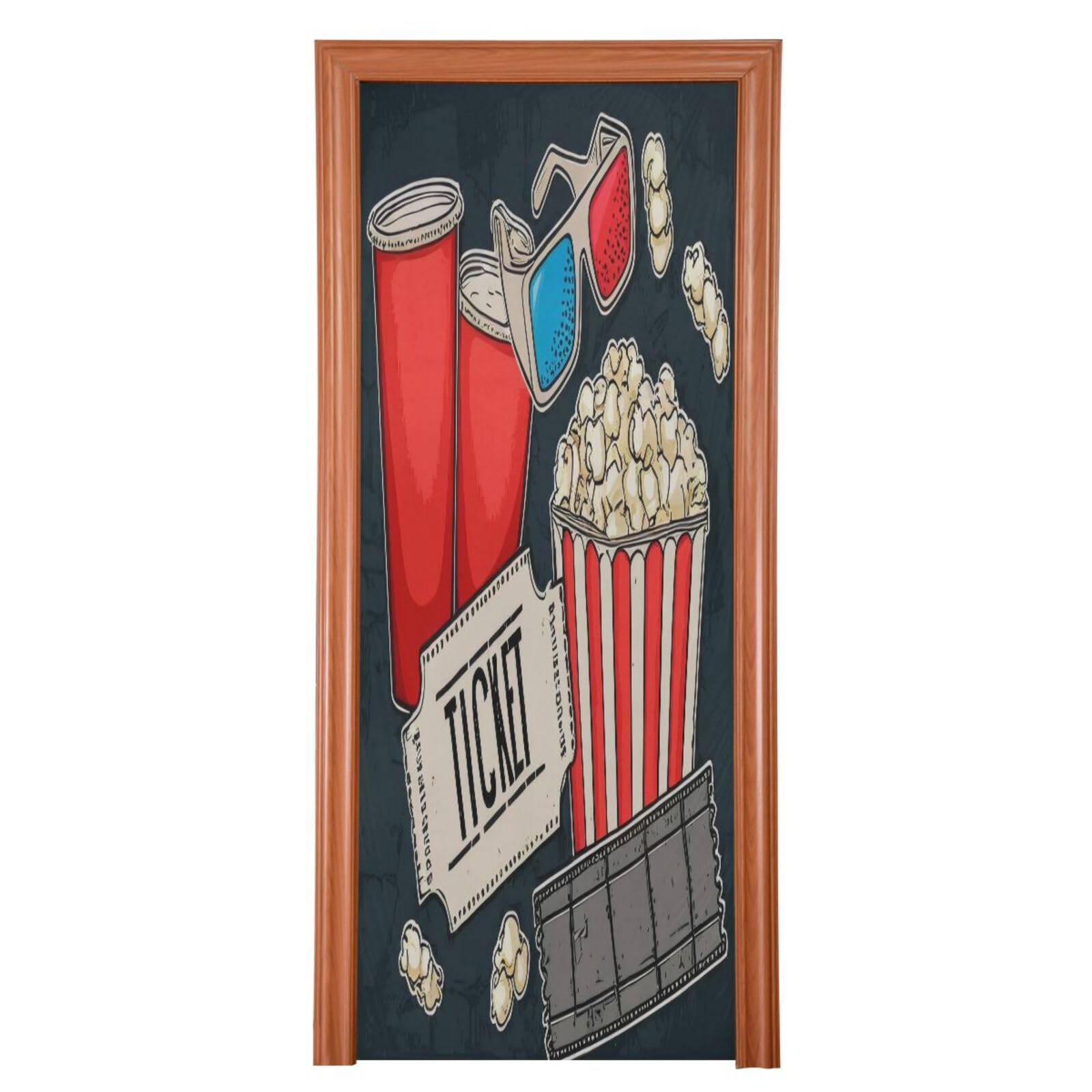 FLildon Popcorn Beverages with Film Ticket Door Cover Decoration, Party Accessory Porch Decor for Festive Ornament Room Door Covers 35 x 79 Inch